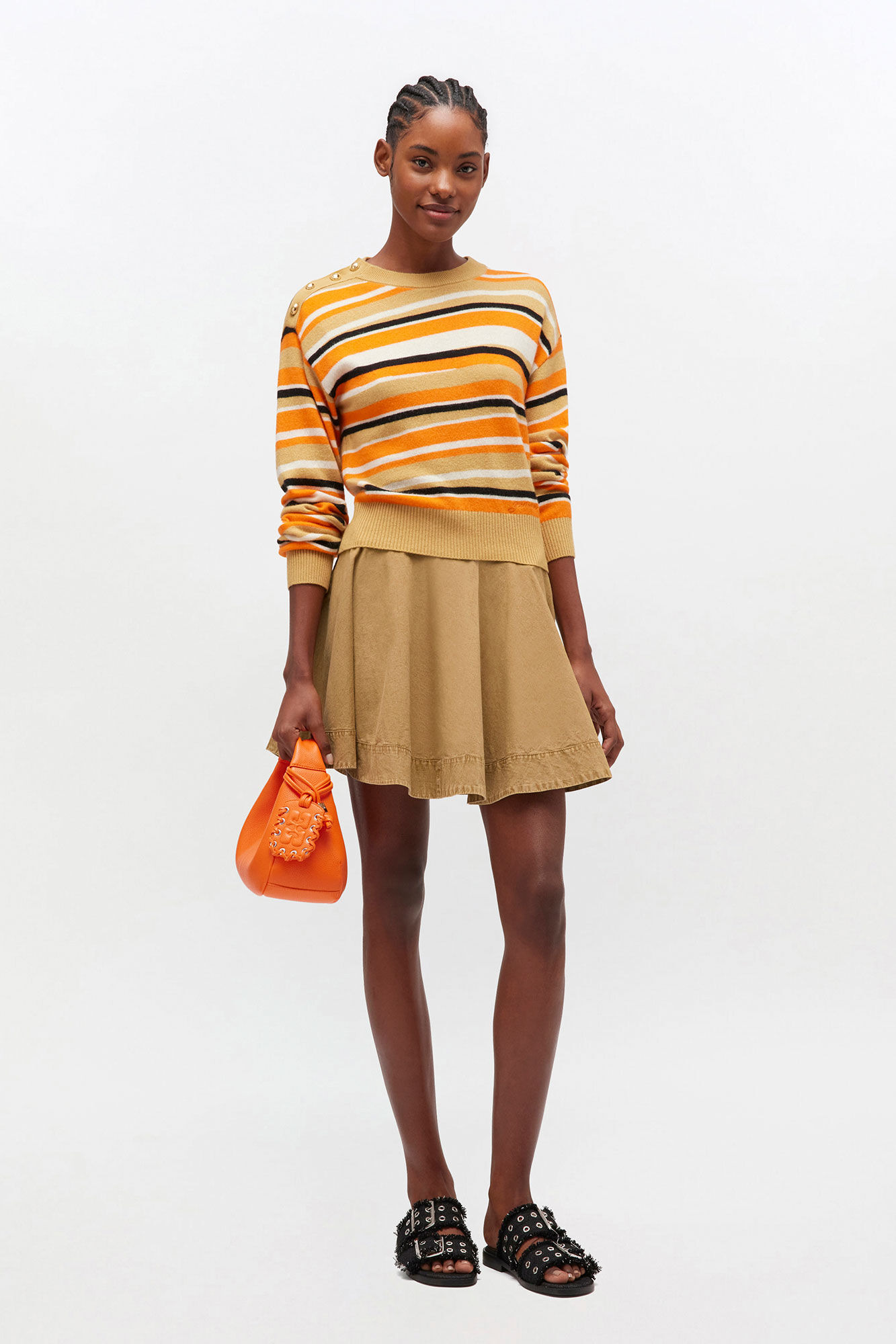 BEIGE WASHED MINI CIRCLE SKIRT - 2