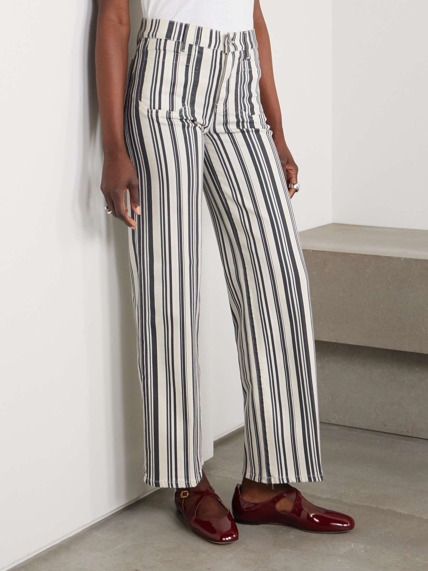 Le Slim Palazzo Modernist Pocket striped high-rise wide-leg jeans Navy - 3