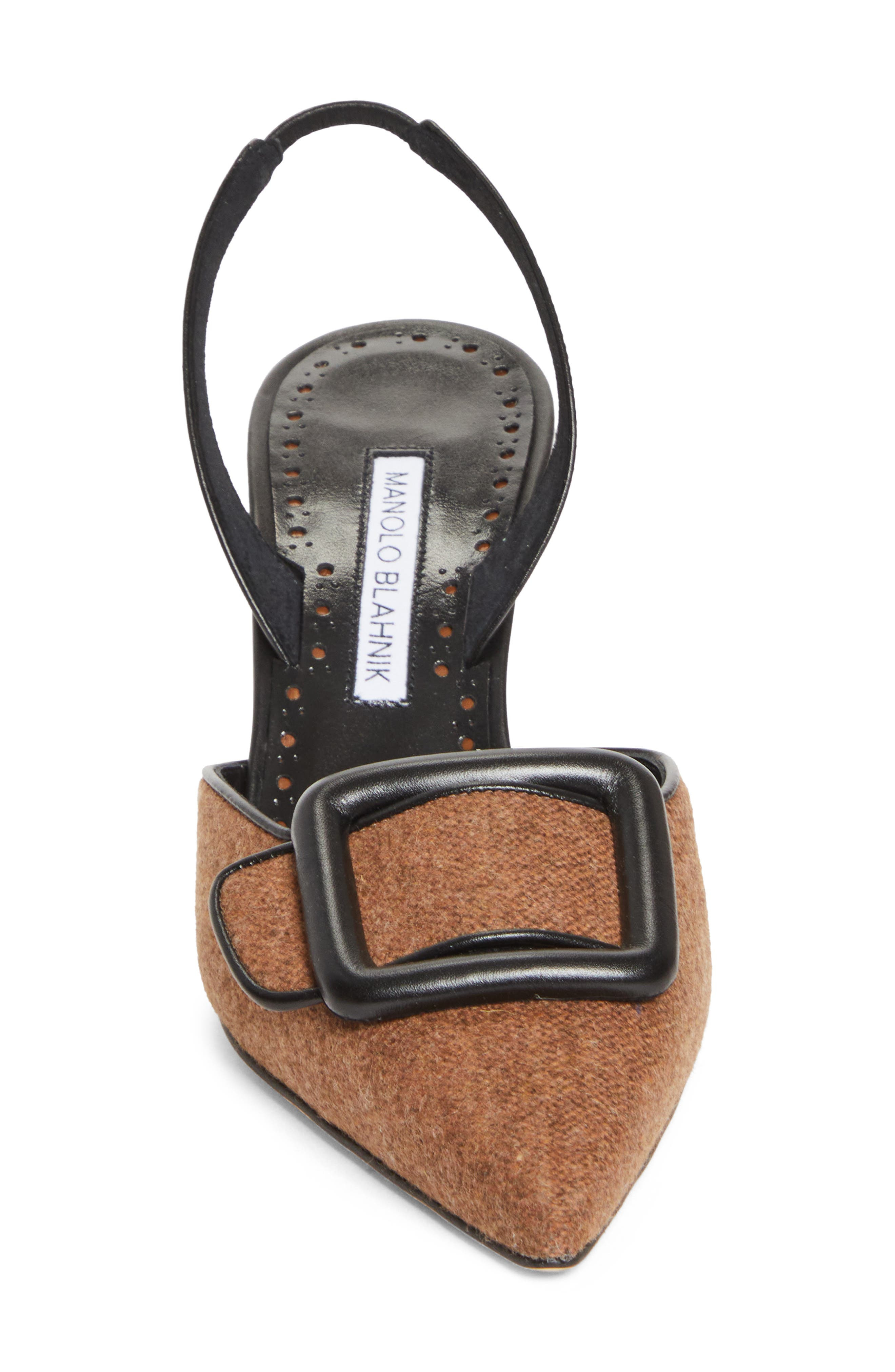 Manolo Blahnik Mayslibi Buckle Slingback Pump in Black/Medium Brown at Nordstrom - 4