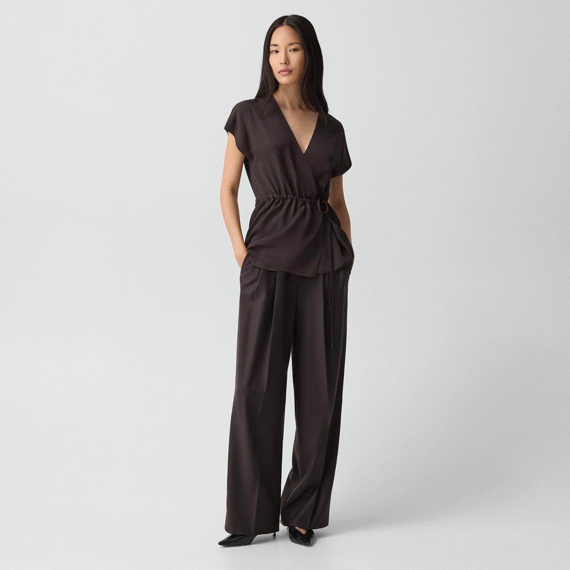Short-Sleeve Wrap Top in Silk Georgette - 6