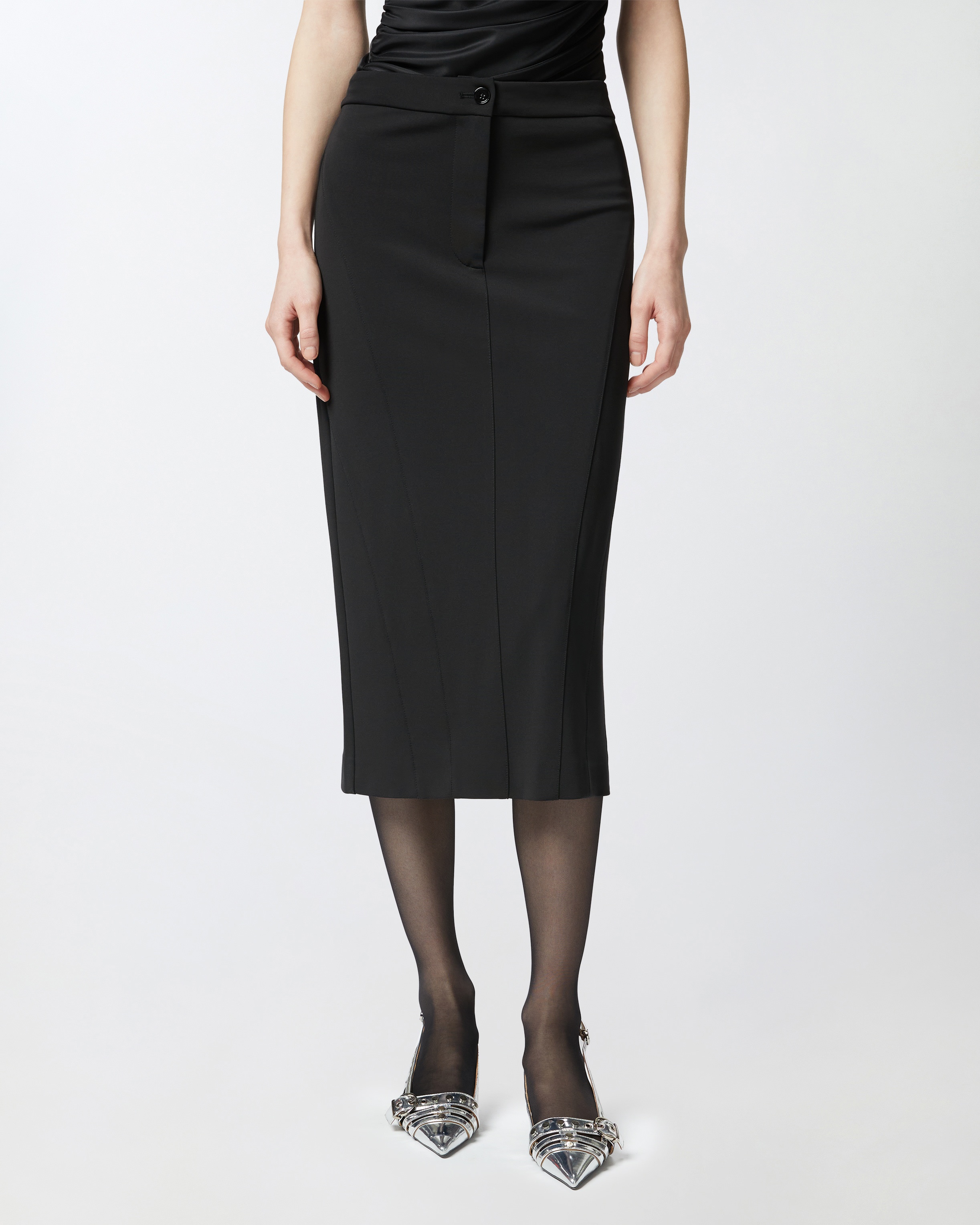 FABRIC STITCH MIDI SKIRT WITH BACK SLIT - 3