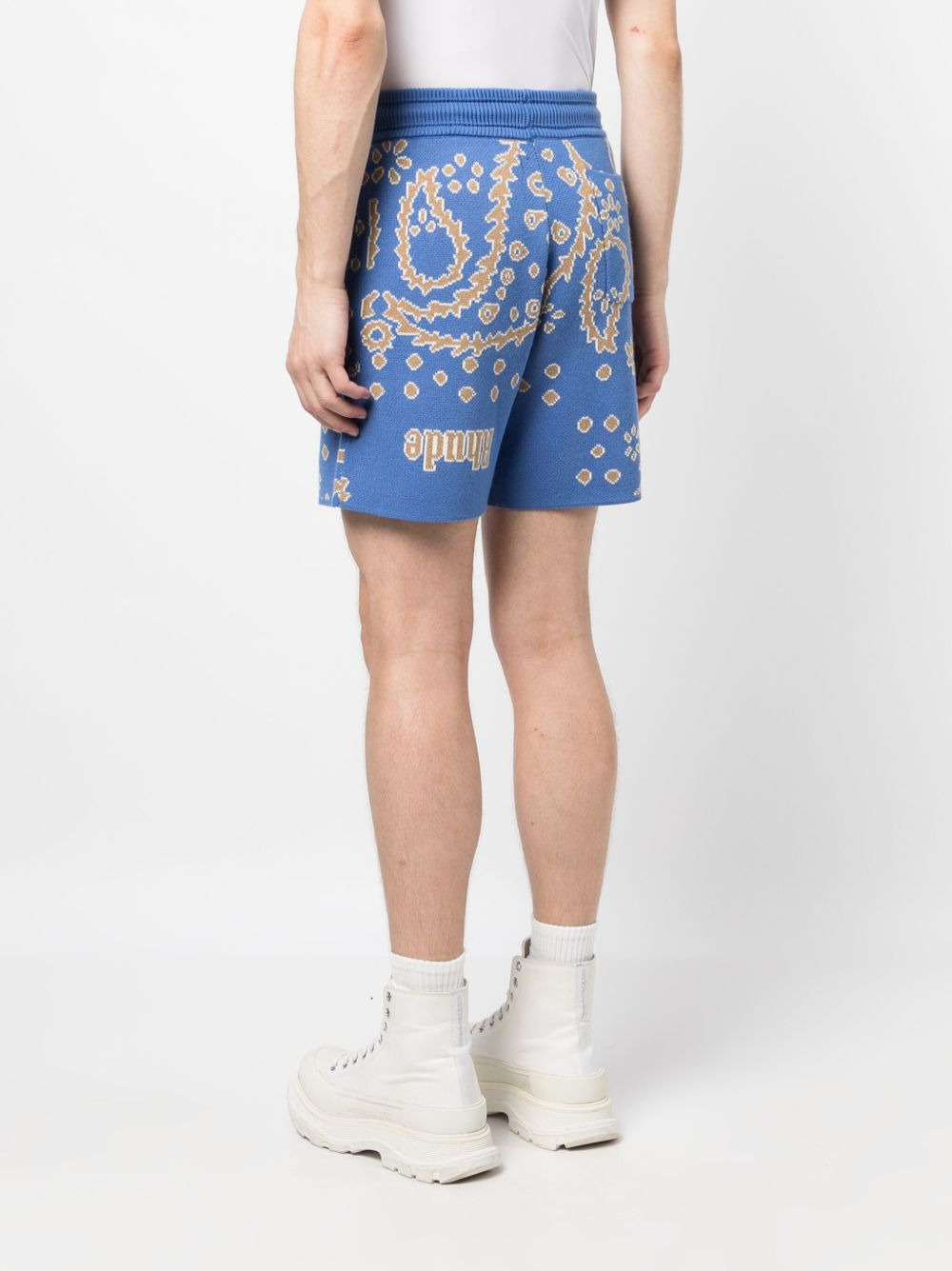 bandana-intarsia "Light Blue/Tan/Creme" knitted shorts - 4