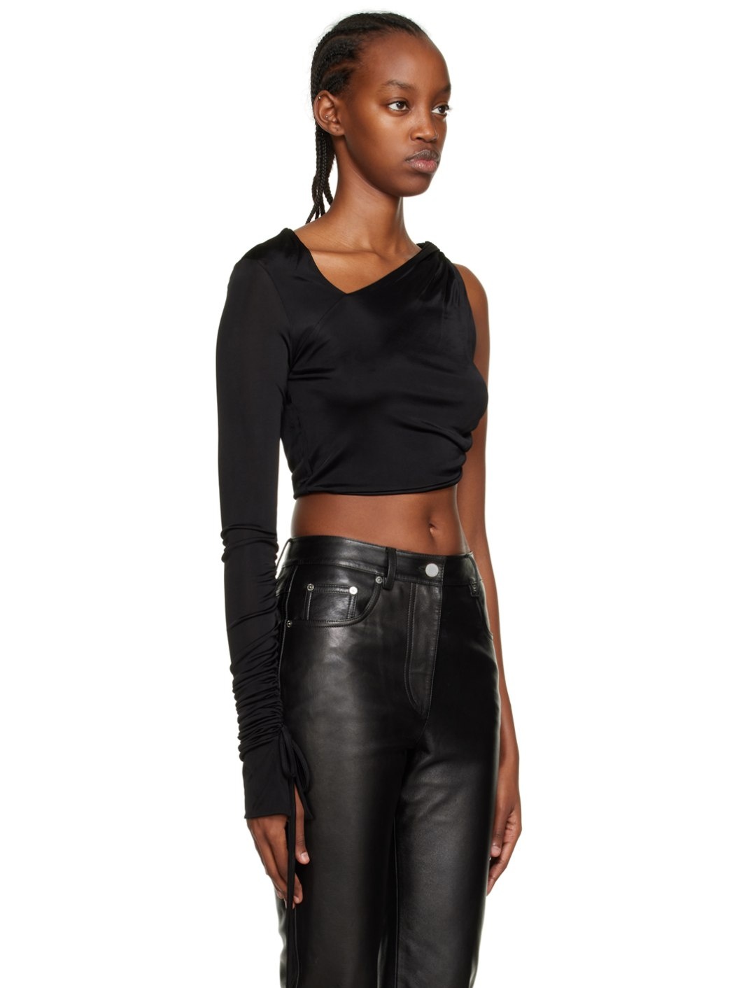 Black Single-Shoulder Blouse - 2