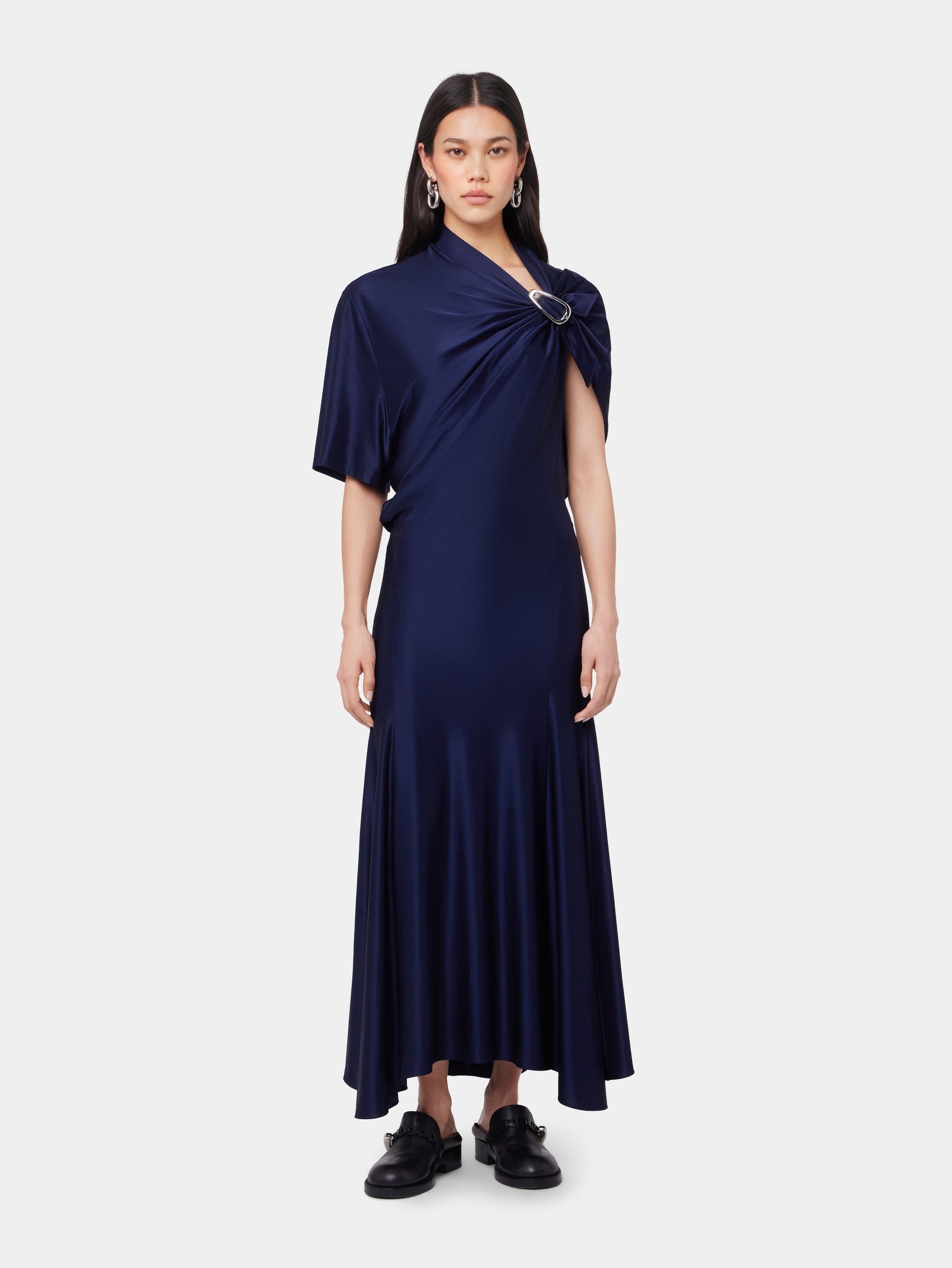 NAVY ASYMMETRICAL LONG DRESS IN JERSEY - 2