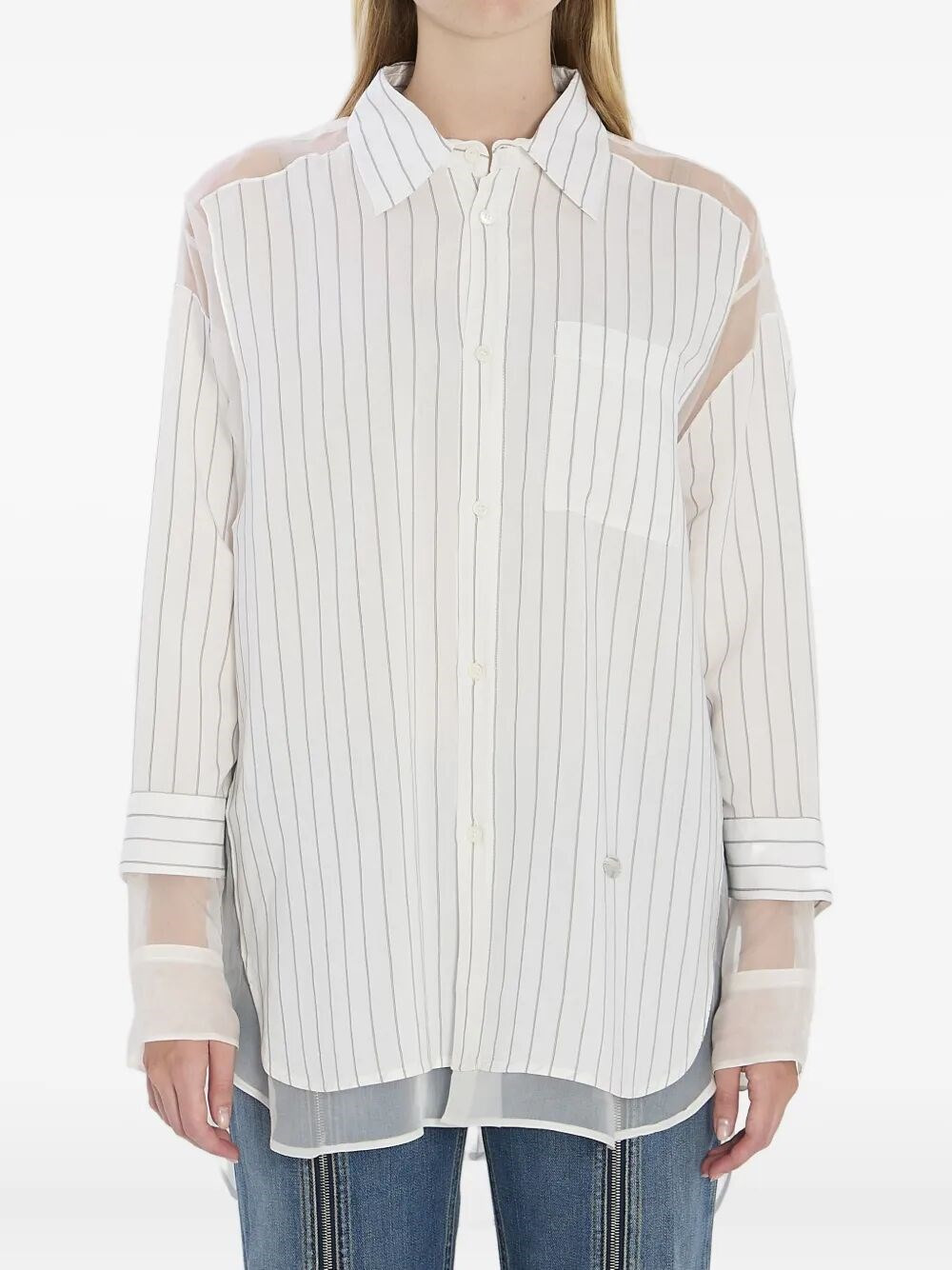 Introducing the 'PINSTRIPE PETIT GRAND SHIRT' from the renowned brand JEAN PAUL GAULTIER, a refined  - 1