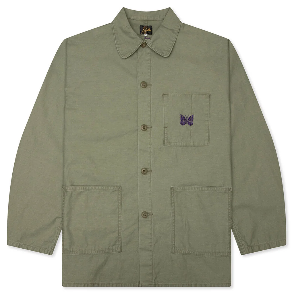 REVERSED SATEEN COVERALL JACKET - OLIVE - 1