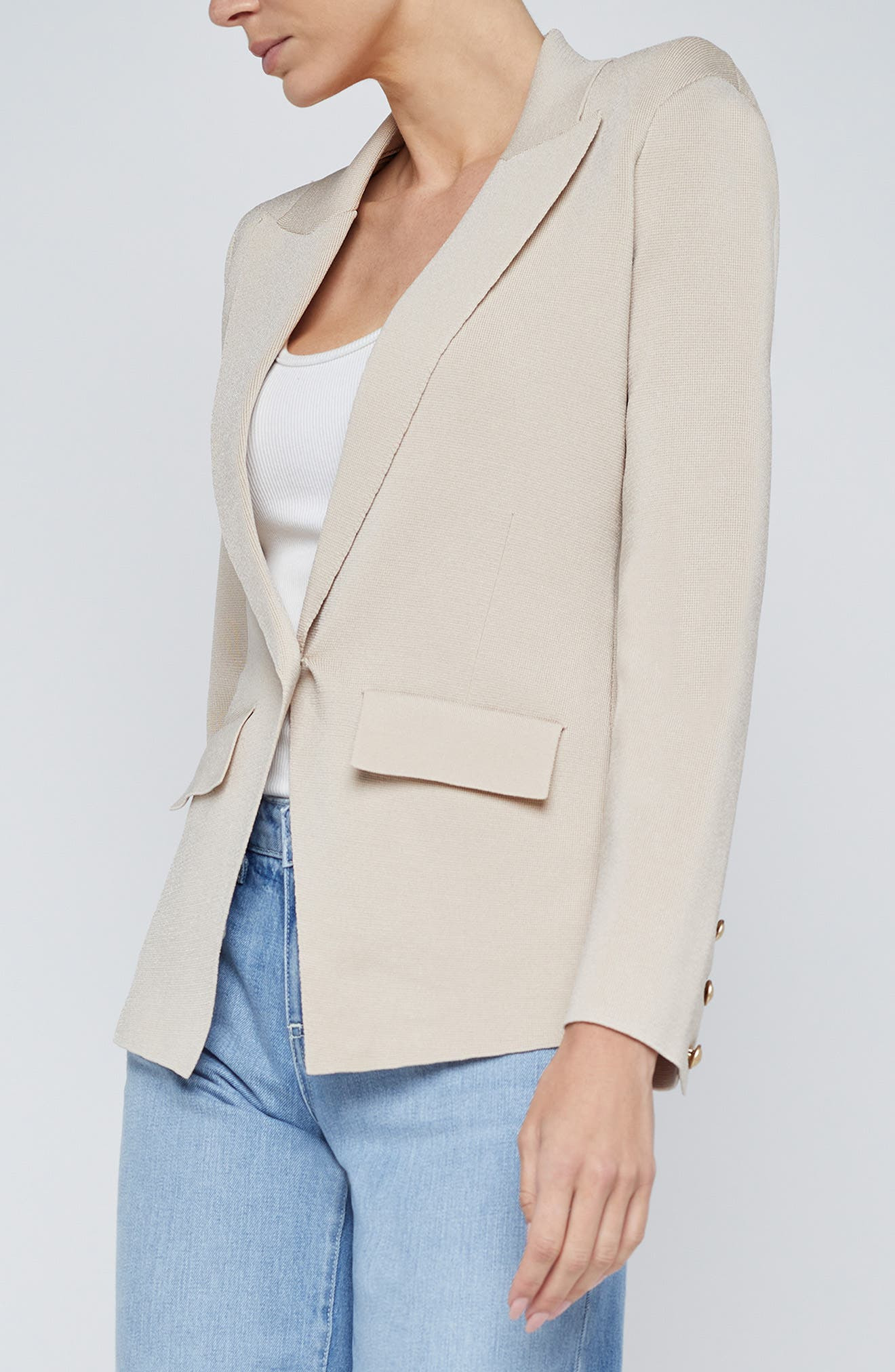 L'AGENCE Chamberlain Knit Blazer in Ivory/Gold at Nordstrom - 3