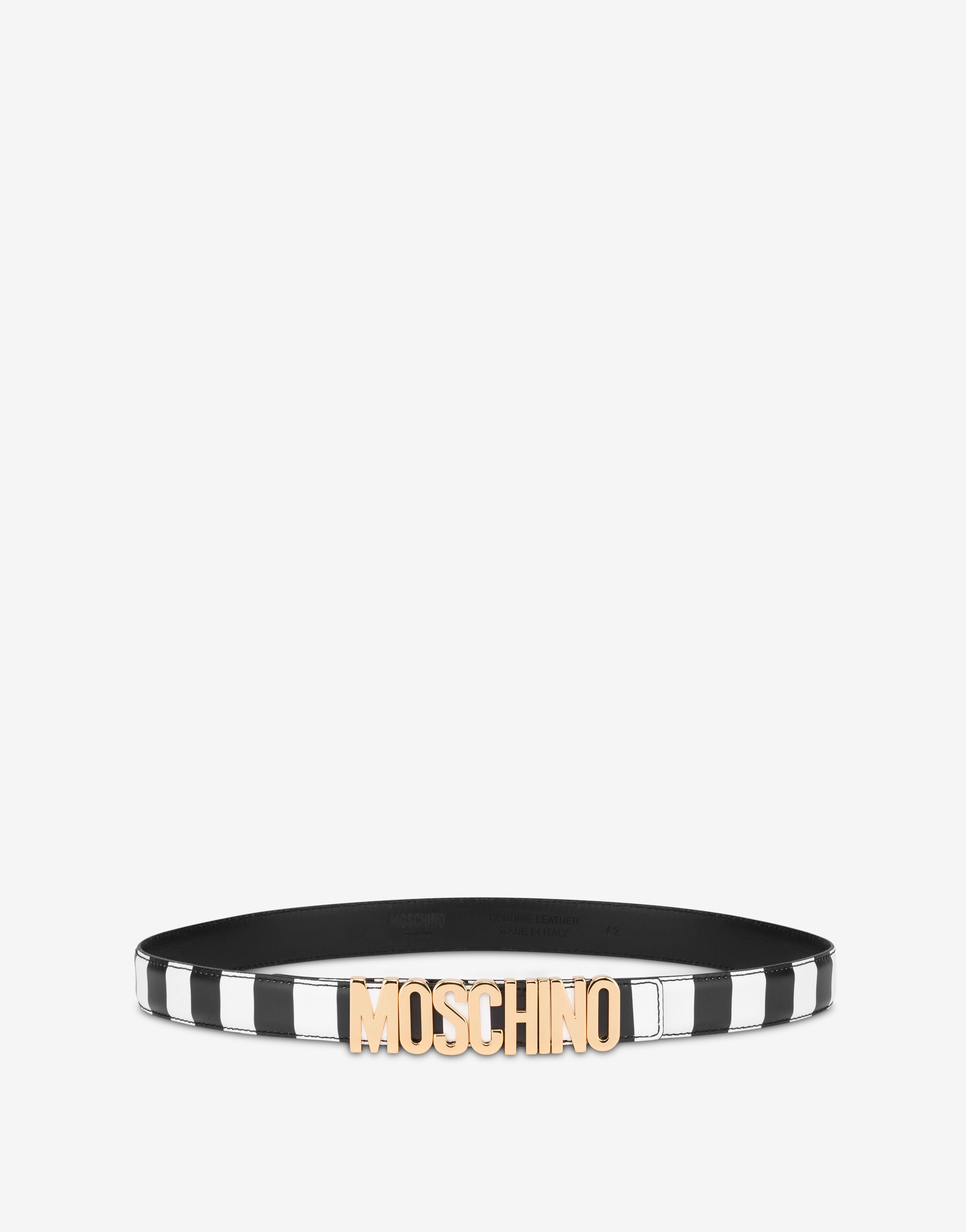 LETTERING LOGO STRIPED CALFSKIN BELT - 1