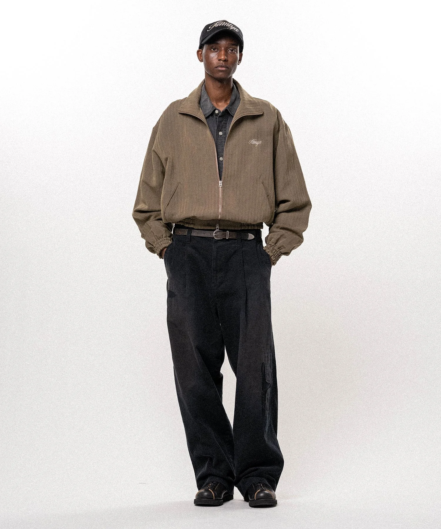 Repaired Corduroy V-Back Wide Pants - 1