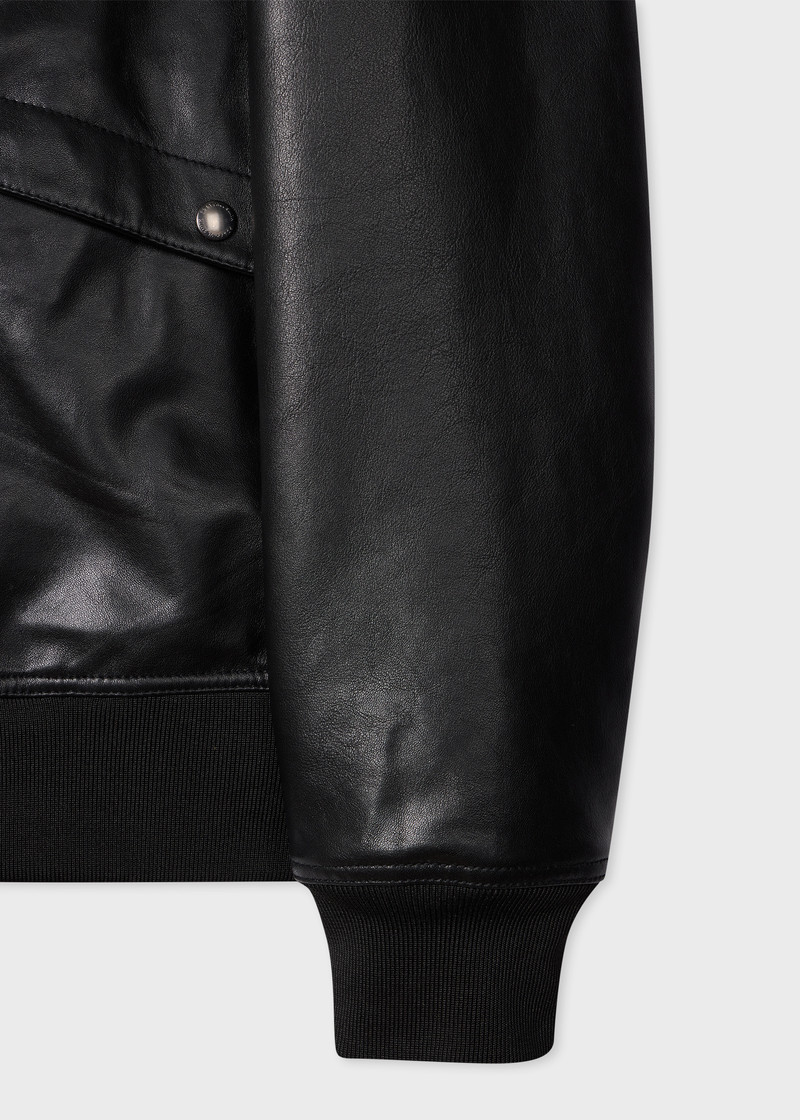 Black Leather Zip-Front Bomber Jacket 3