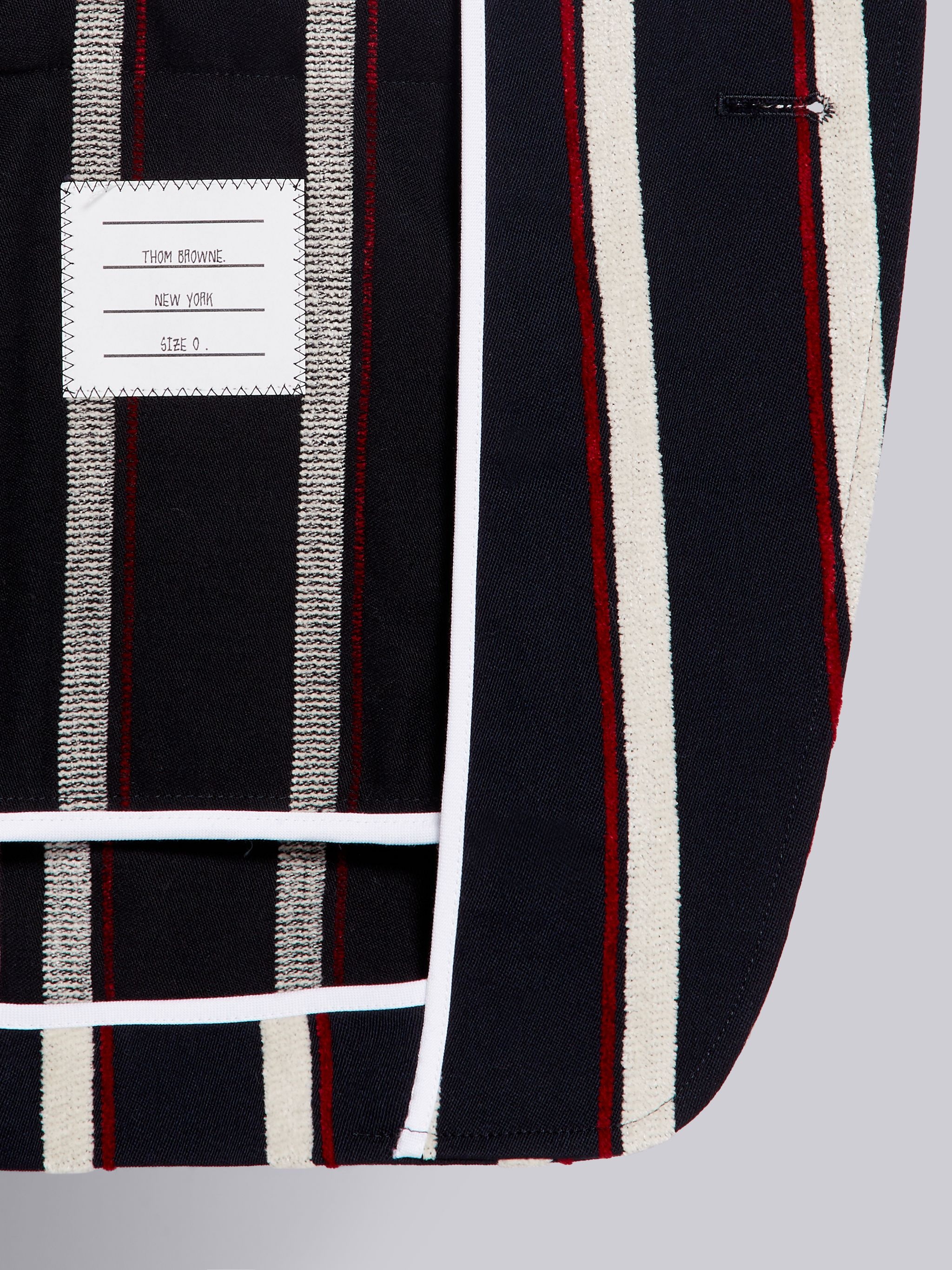 Tricolor Velvet Bold Rep Stripe Wool Cotton Suiting Cutaway Jacket - 6