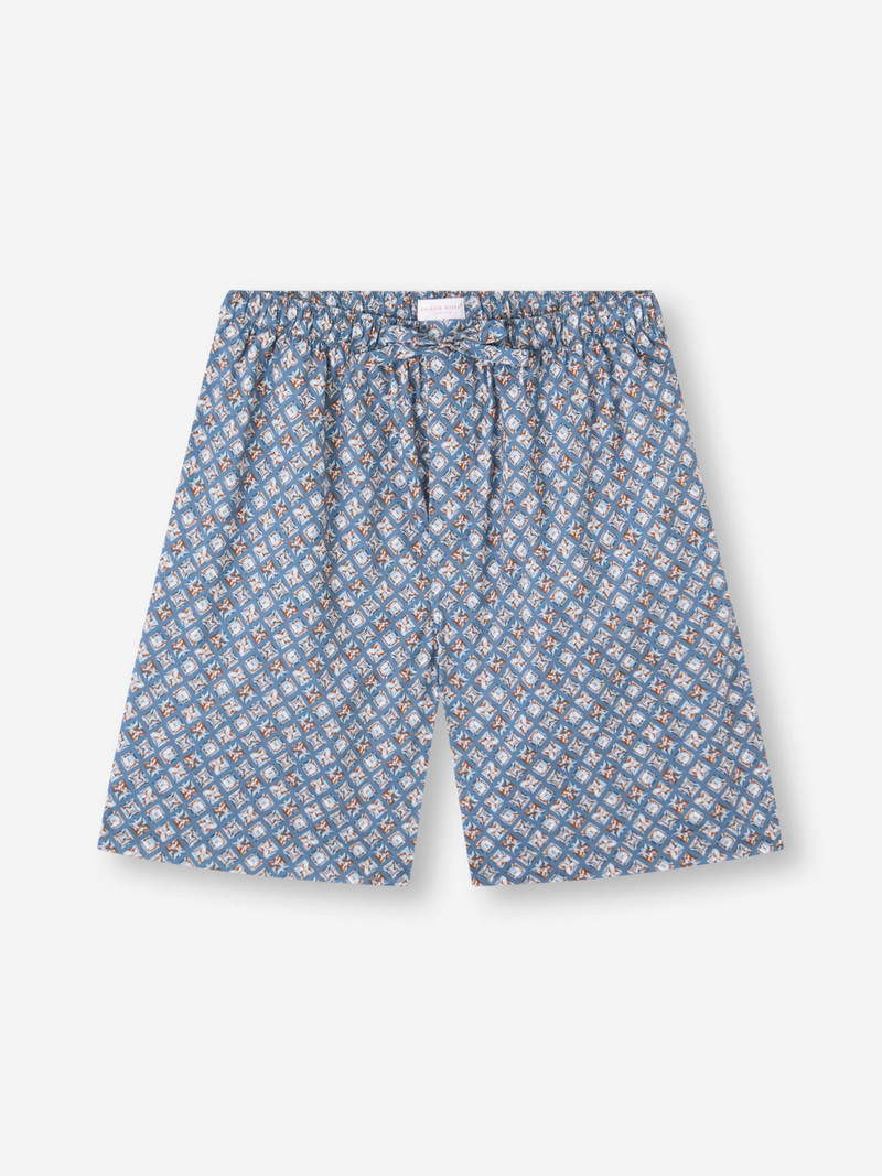 Men's Lounge Shorts Cotton Batiste Blue Multicolor Diamond Print 1