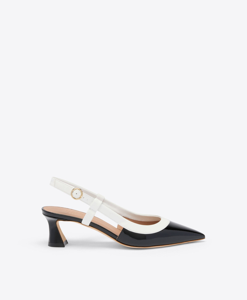 Tate 45 Black & White Patent Kitten Heel Slingbacks 1