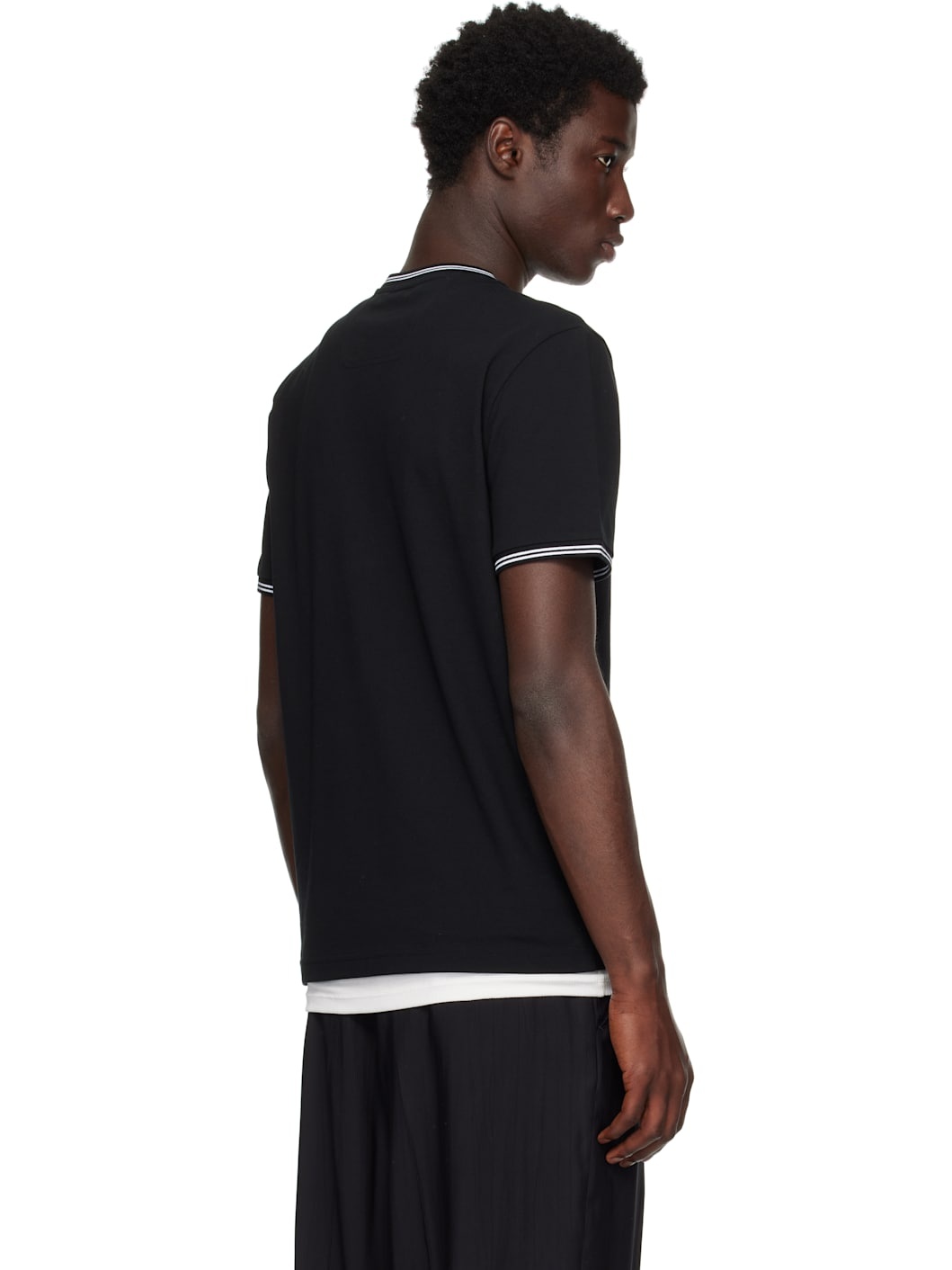 Black Stretch-Cotton Stripes & Logo T-shirt - 3