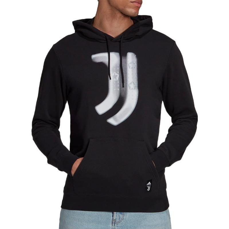 Men's adidas Juventus Pattern Printing Hooded Pullover Long Sleeves Black GR2919 - 2