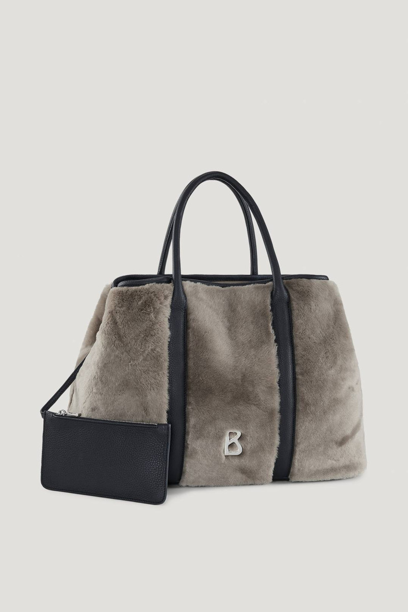 BOGNER SNOWBIRD THERESA LAMBSKIN TOTE BAG IN BEIGE/BLACK outlook