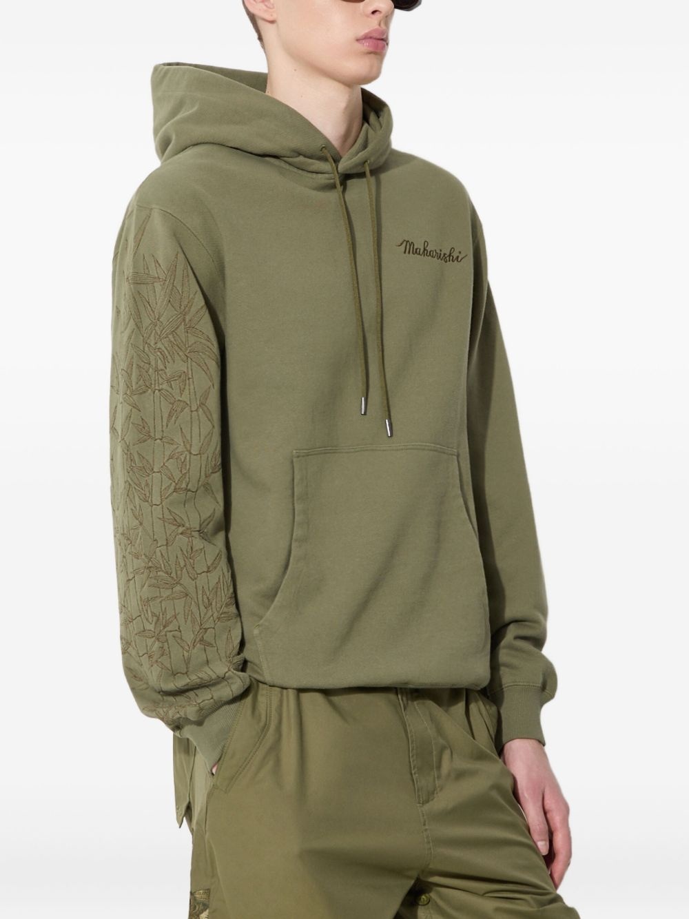 bamboo-sleeve embroidered hoodie - 3