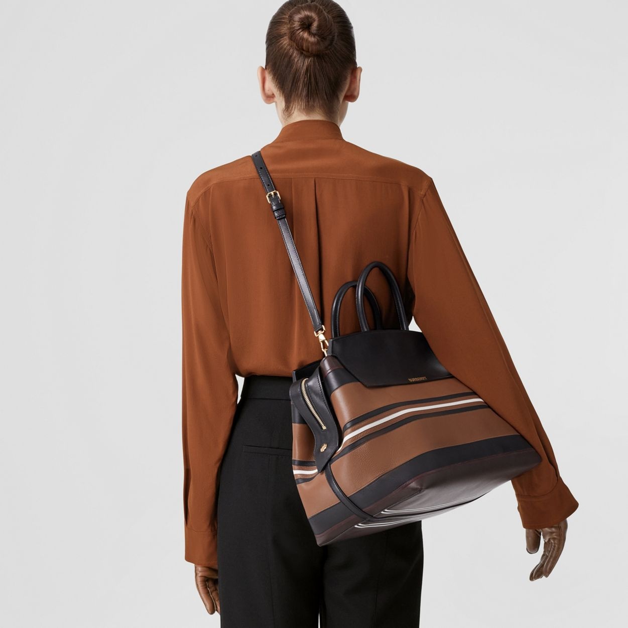 Stripe Detail Leather Large Catherine Bag - 8