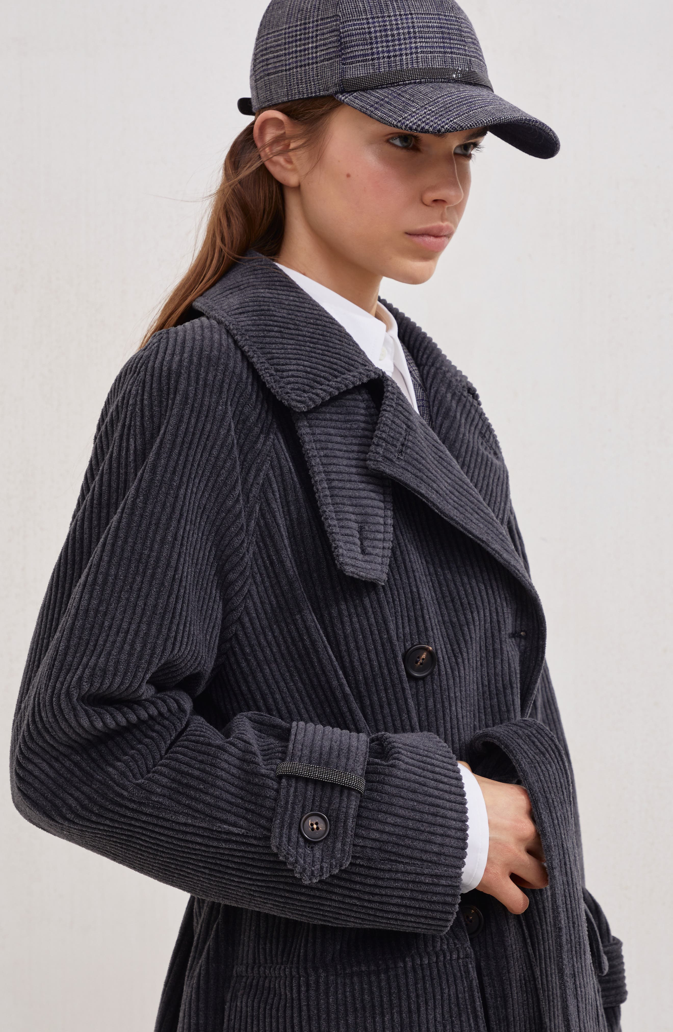 Brunello Cucinelli Wide rib corduroy trench in Lignite Grey at Nordstrom - 4