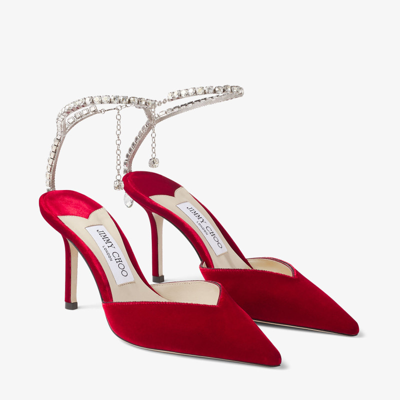 Saeda 85 Red Velvet Pumps with Crystal Embellishment 3