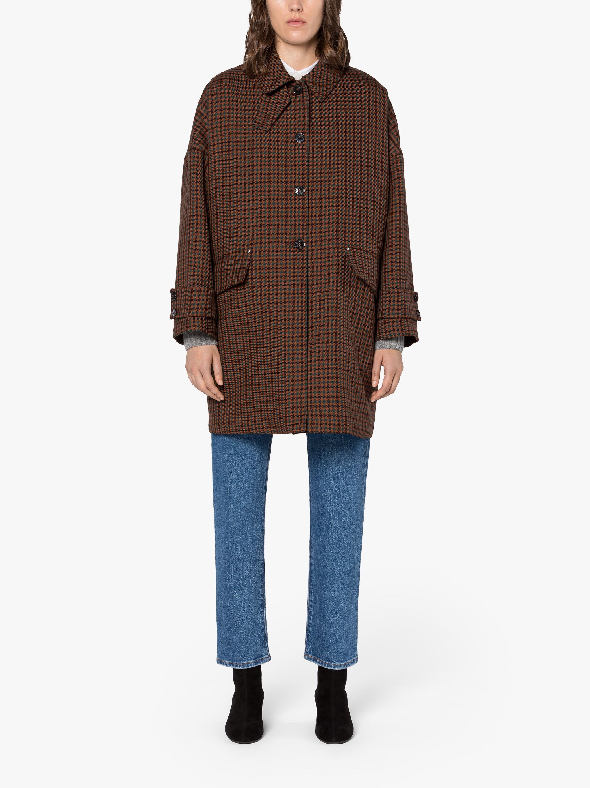 HUMBIE BROWN CHECK WOOL OVERCOAT - 3