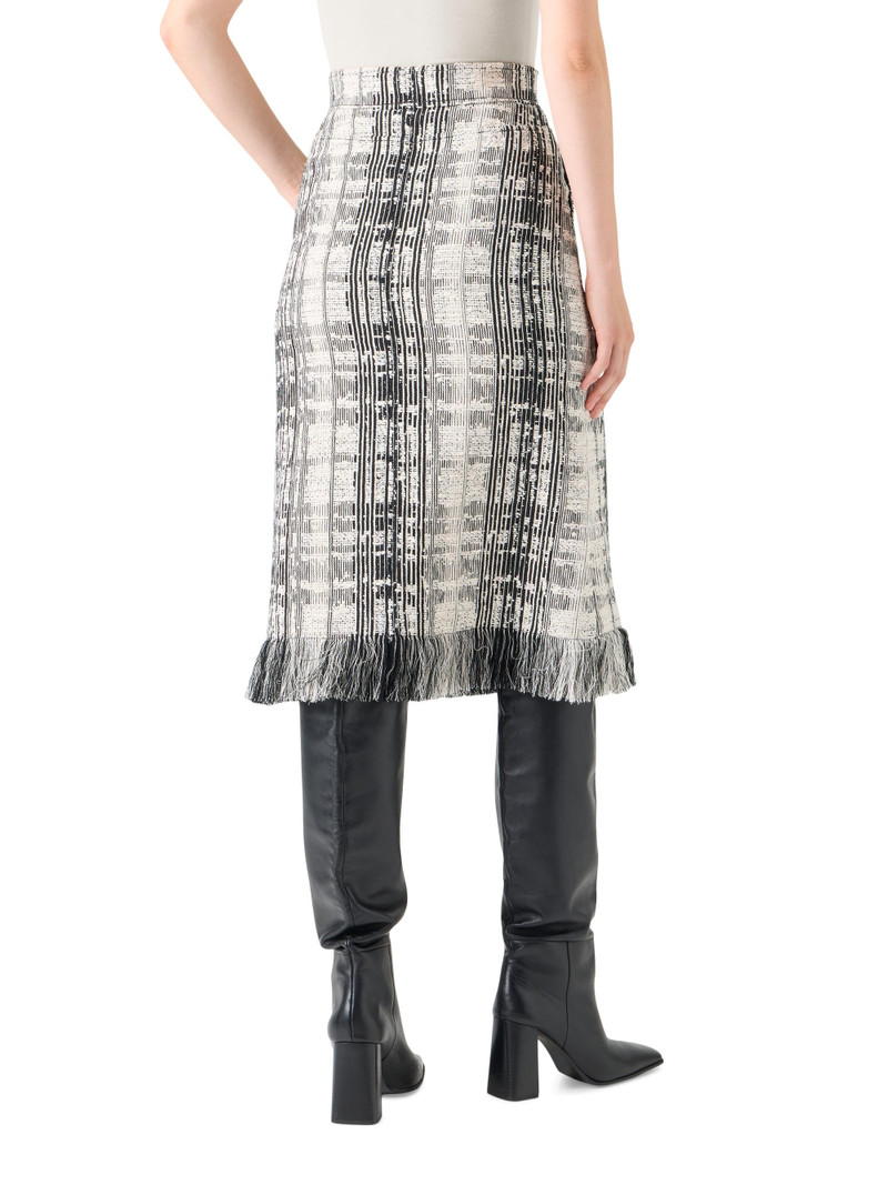 Women's Stripe Raw Cotton Tweed Midi-Skirt - Black Ivory 4