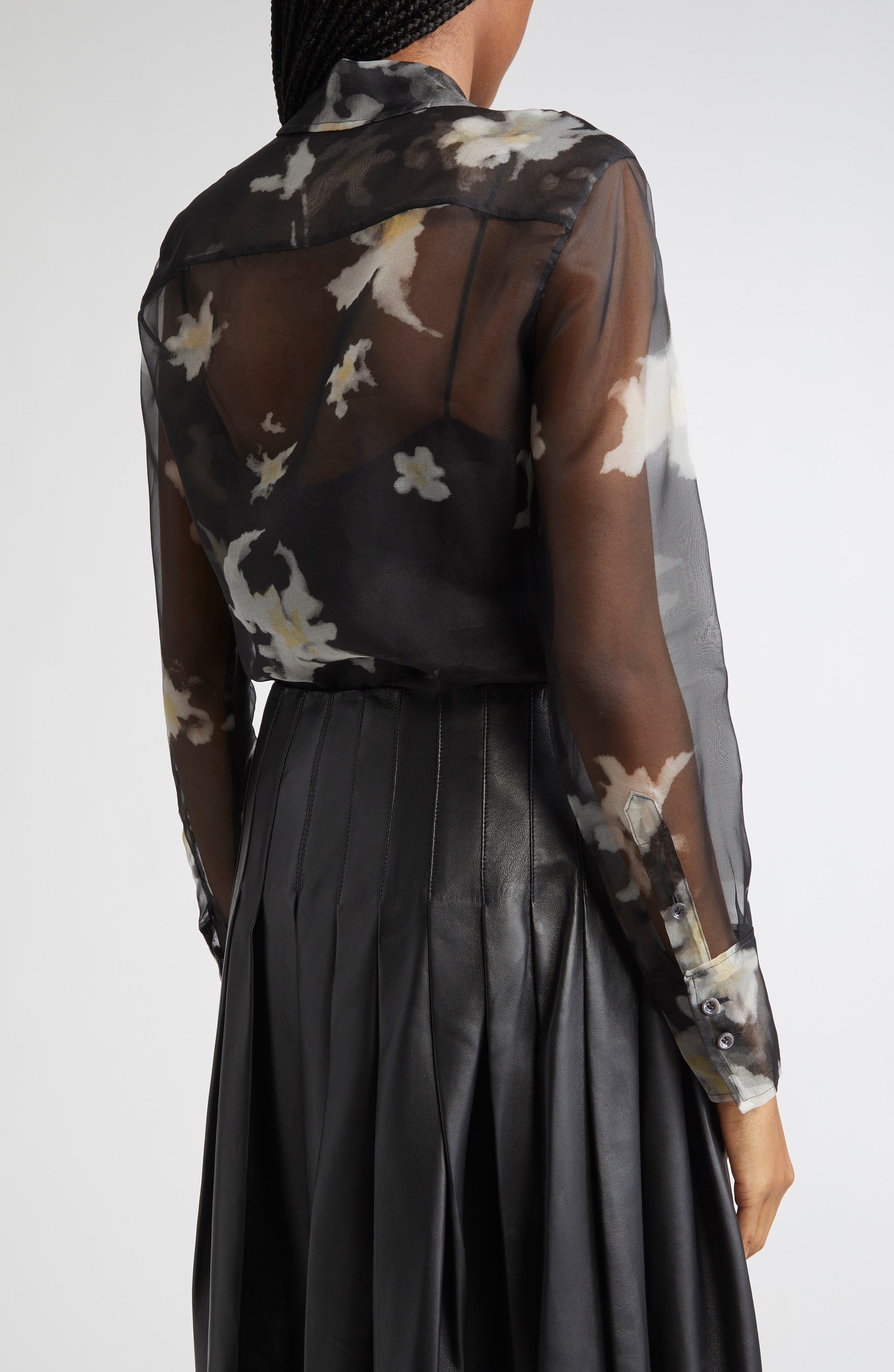 Altuzarra Chika Floral Print Sheer Silk Organza Button-Up Shirt in Black Inky Flowers at Nordstrom - 3