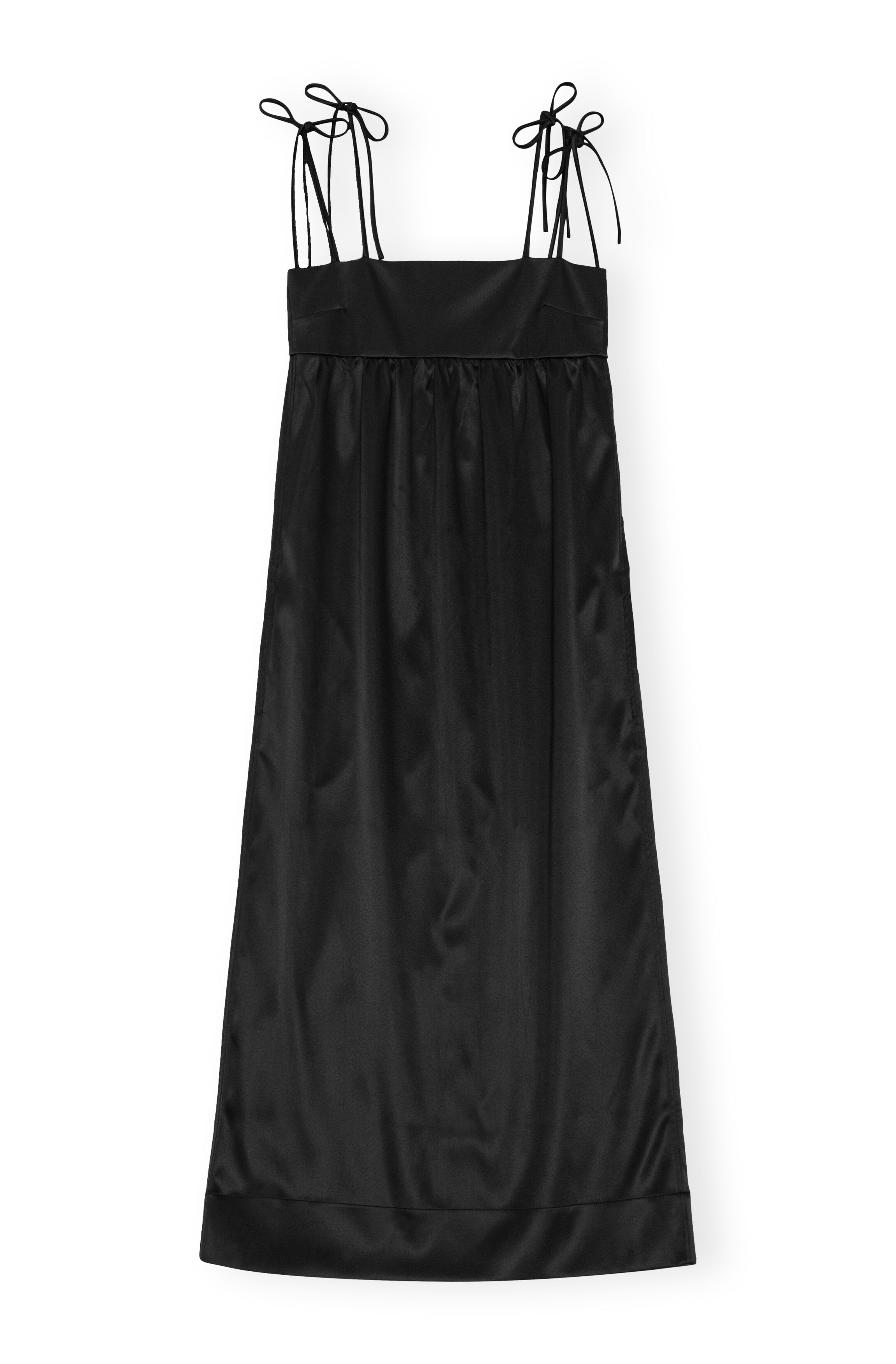 BLACK DOUBLE SATIN STRING LONG DRESS - 6