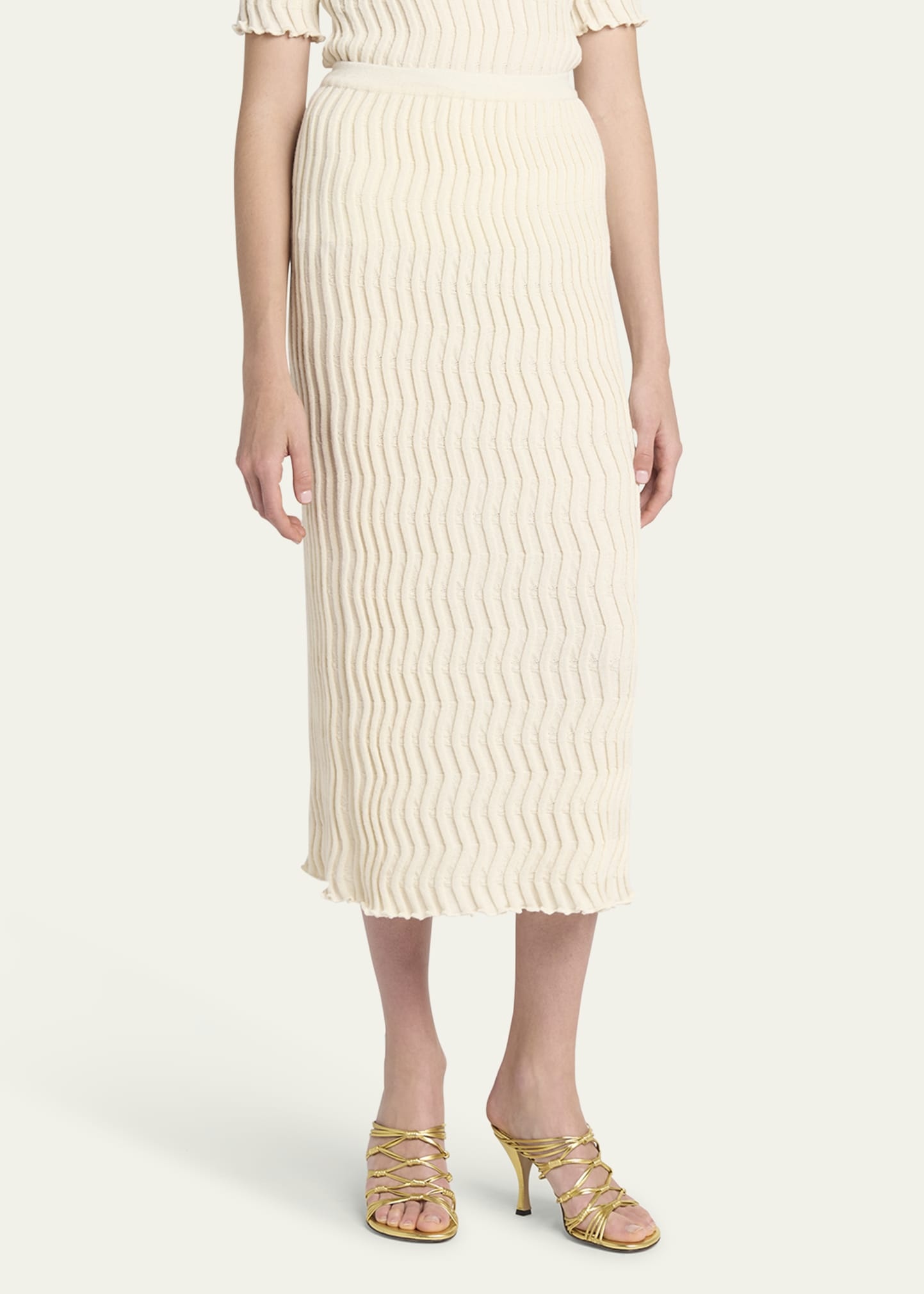 Zigzag Knit Slim Midi Skirt - 4