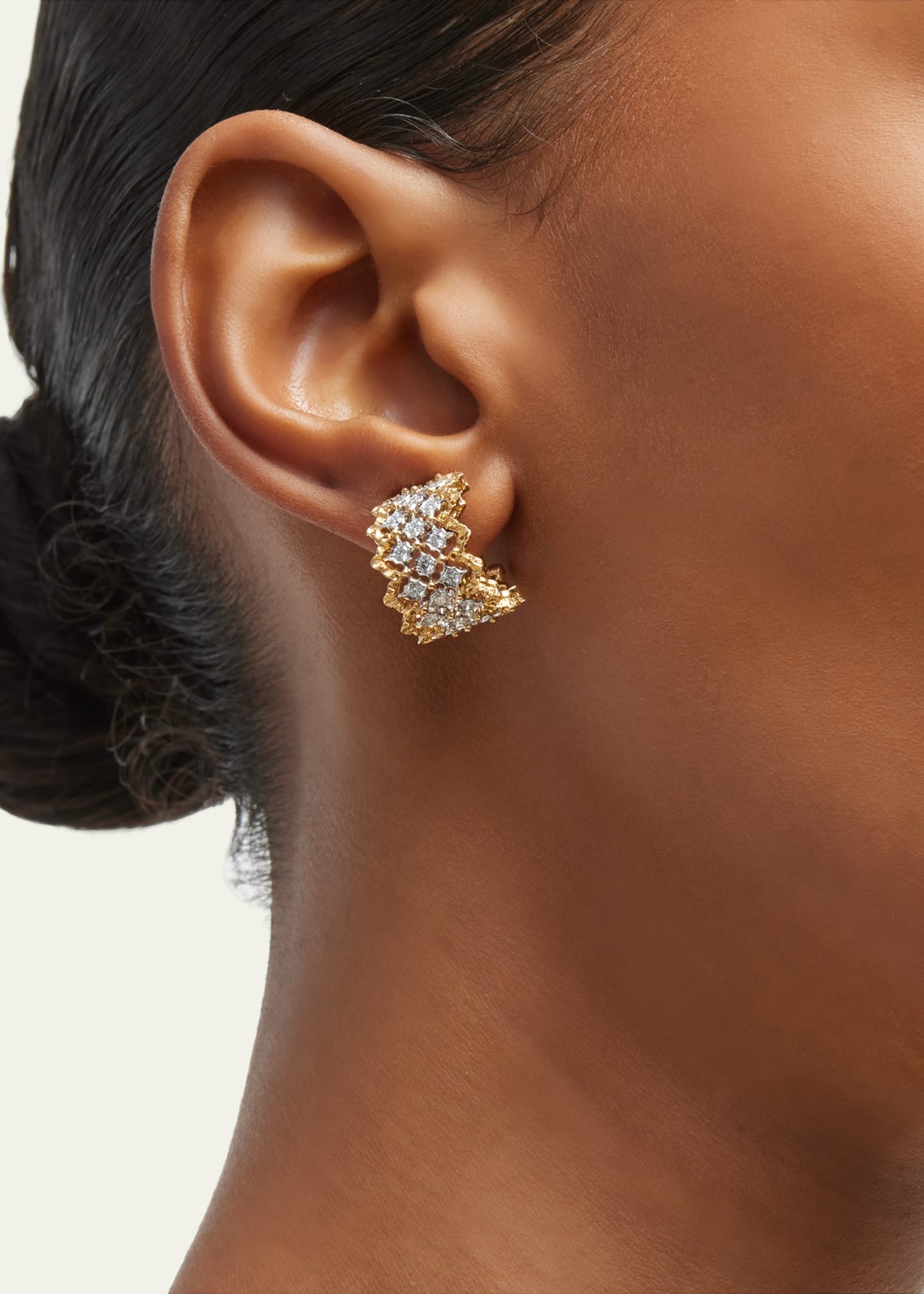 Rombi 18K Yellow Gold and White Gold Diamond Huggie Earrings - 2