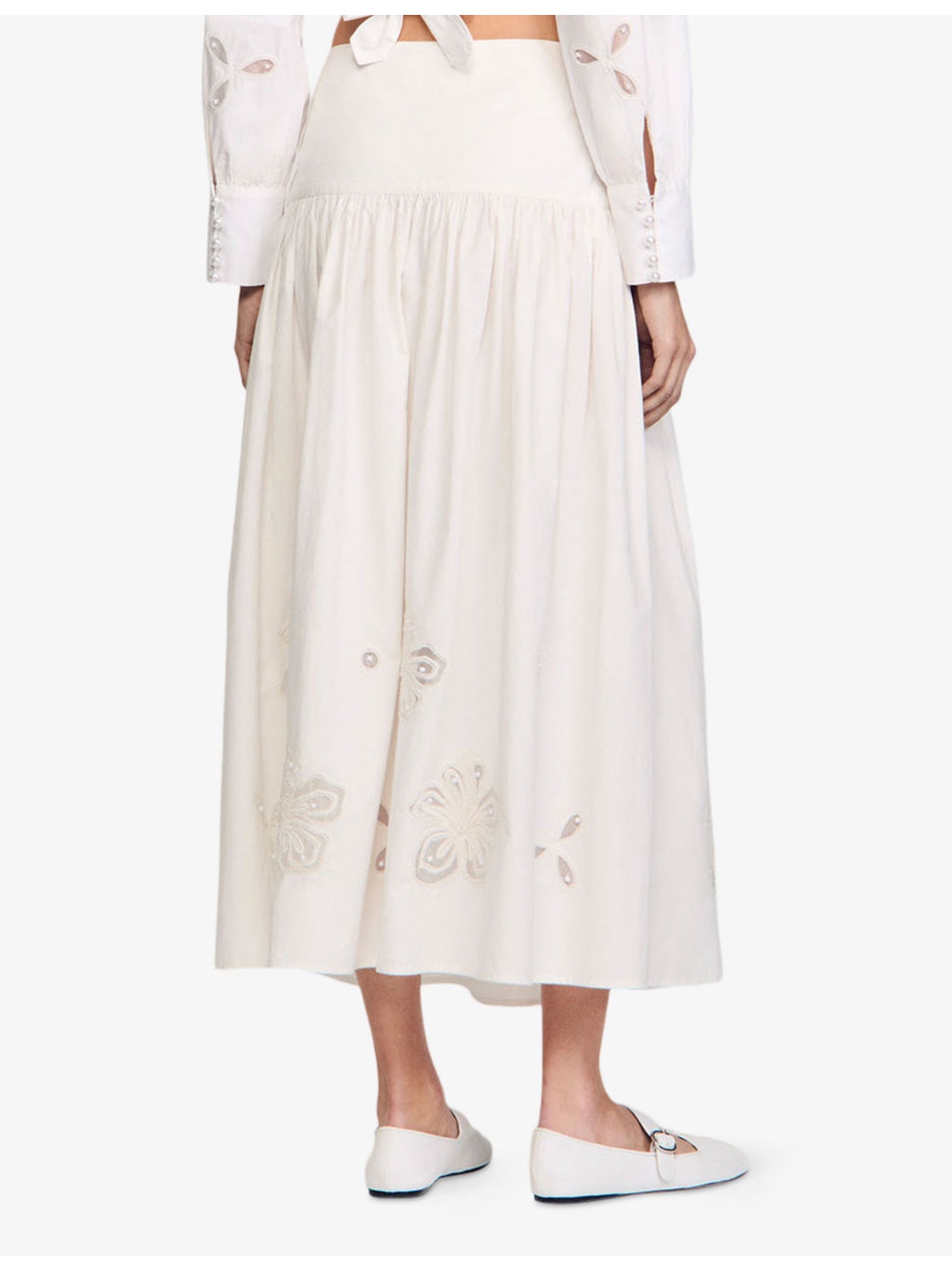 Mid-Rise Lace-Insert Cotton Maxi Skirt - 4