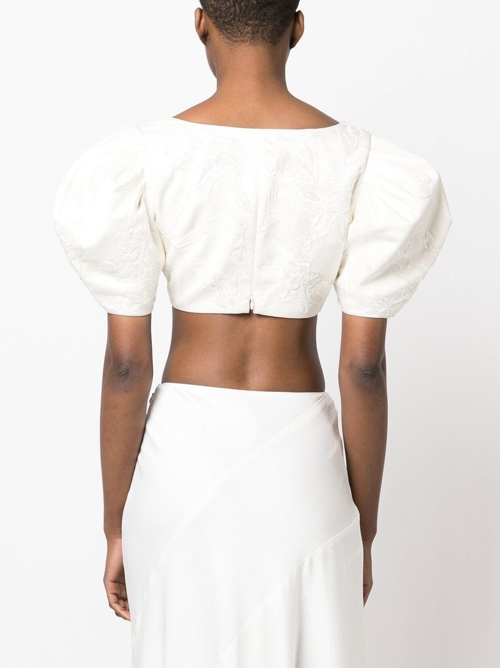 floral-embroidery cropped top - 4