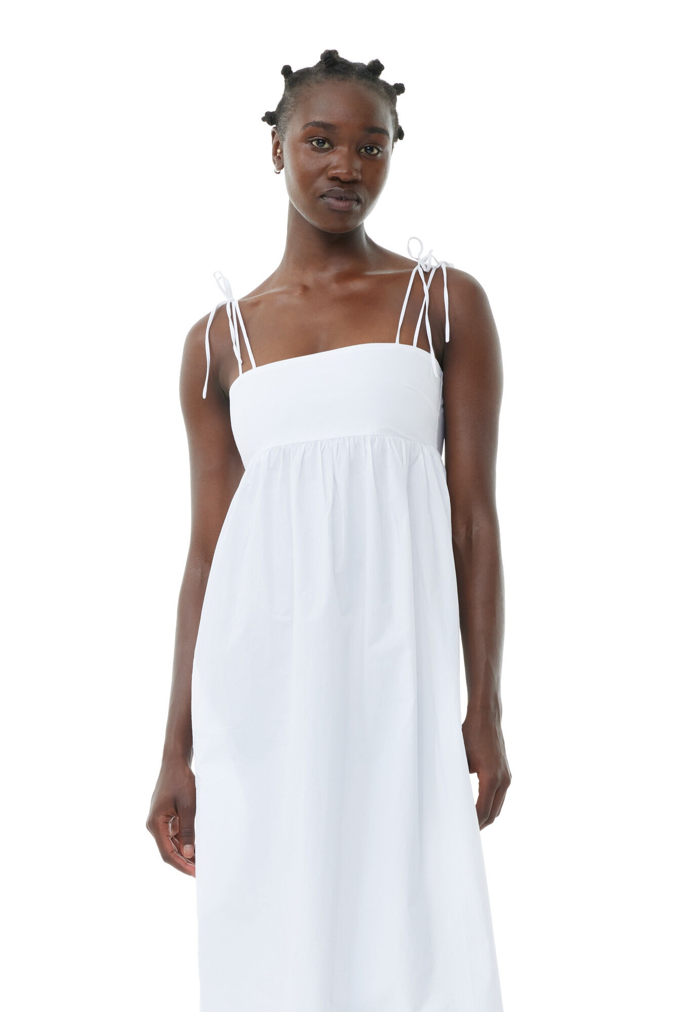 WHITE COTTON POPLIN STRING MIDI DRESS - 3