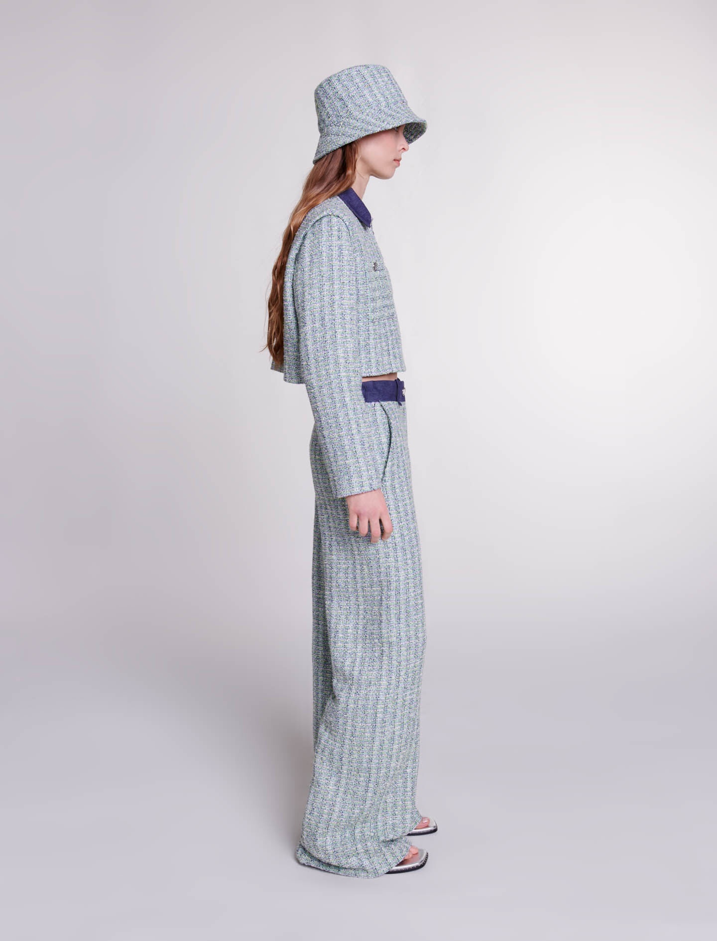 Wide-leg tweed trousers - 4