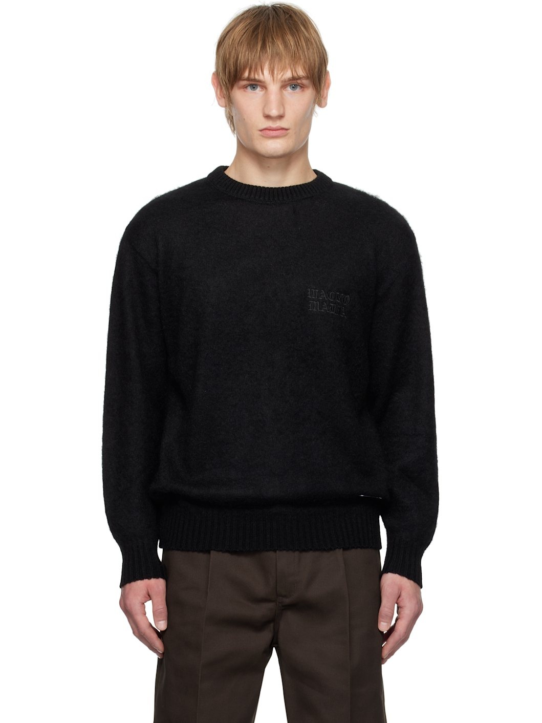 Black Mohair Crew Neck Sweater - 1