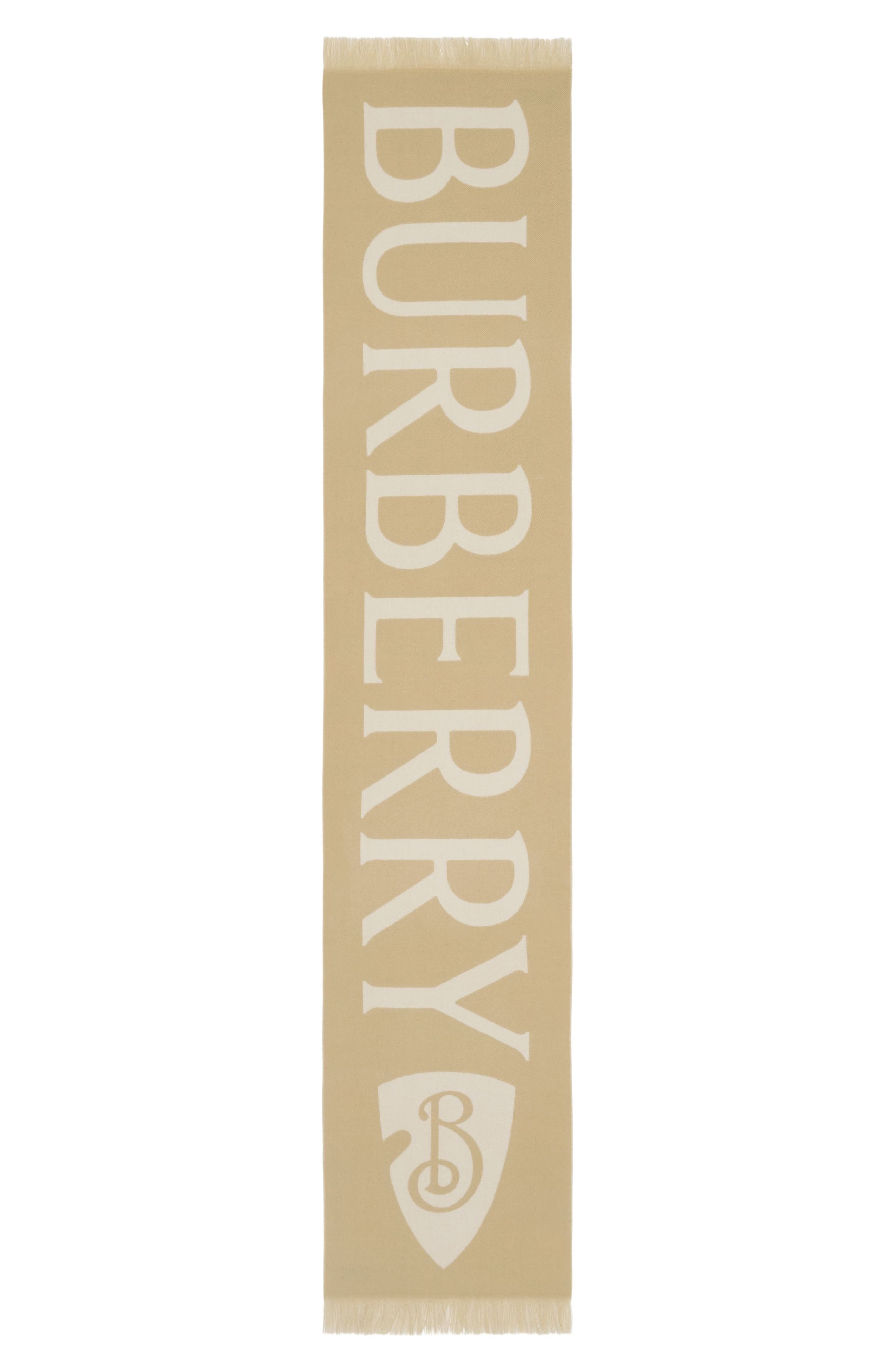 burberry Reversible Logo Jacquard Wool Scarf in Sand at Nordstrom - 5