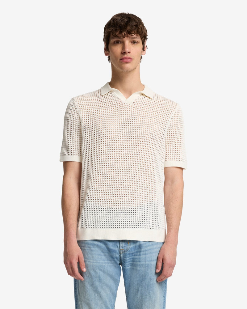 7 For All Mankind Short Sleeve Crochet Polo in White outlook