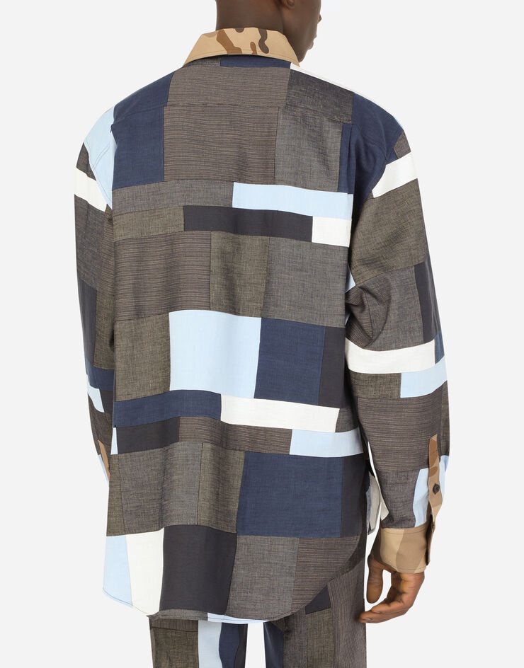 Cotton and linen patchwork shirt with patch - 6