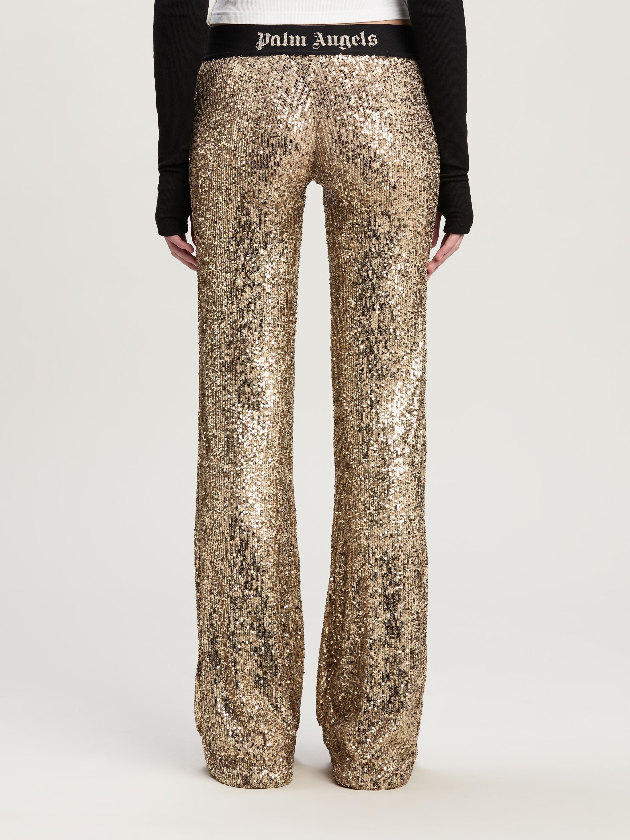 Logo Tape Sequins Flare Pants - 5