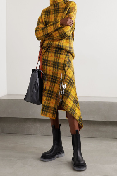 Monse Asymmetric embellished checked knitted skirt outlook