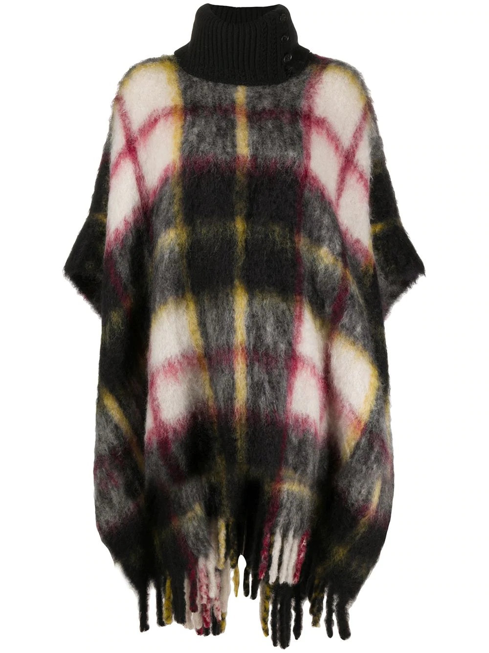 check pattern roll neck poncho - 1