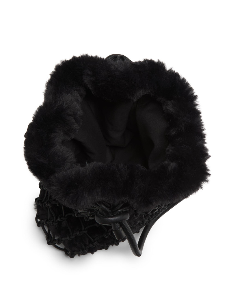 Women's Faux Fur Macrame Mini Bag - Black 4