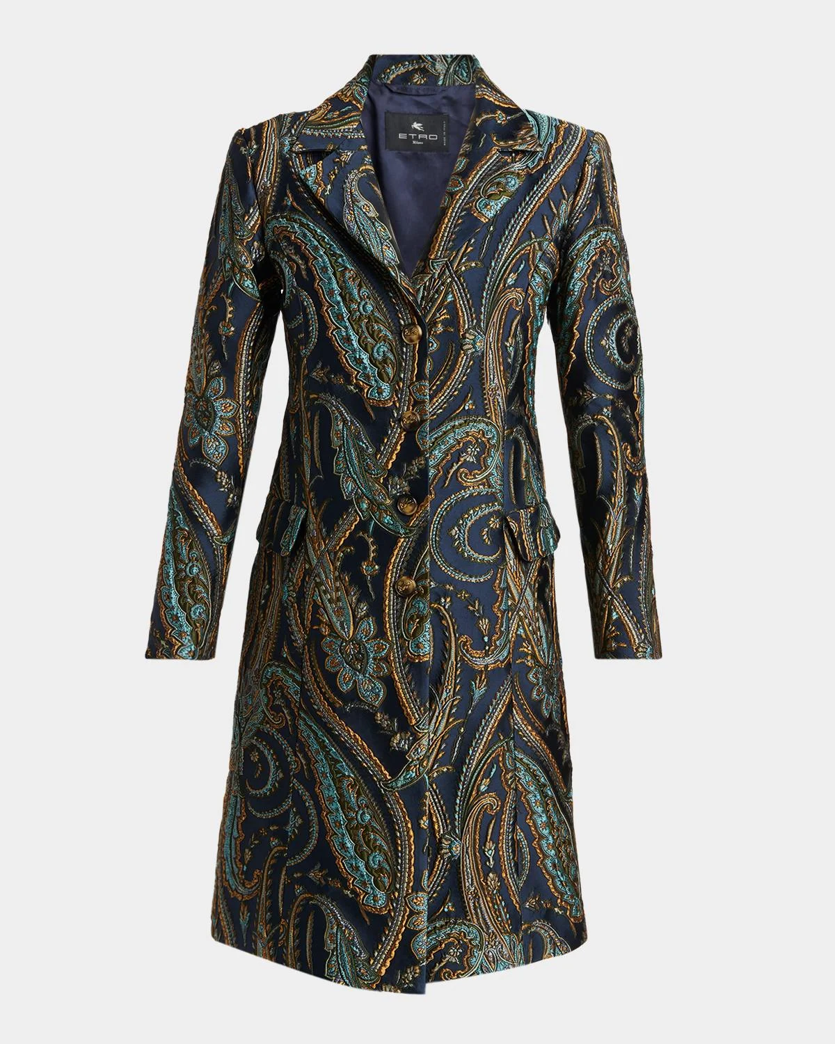 Paisley Jacquard Single-Breasted Long Coat - 1