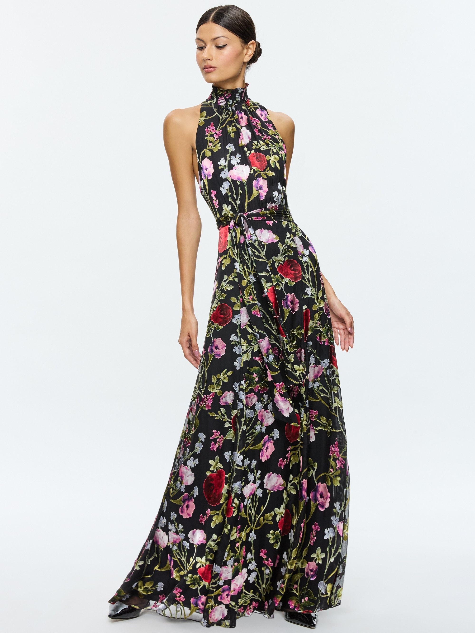 DITA SMOCKED NECK GODET BURNOUT MAXI DRESS - 5