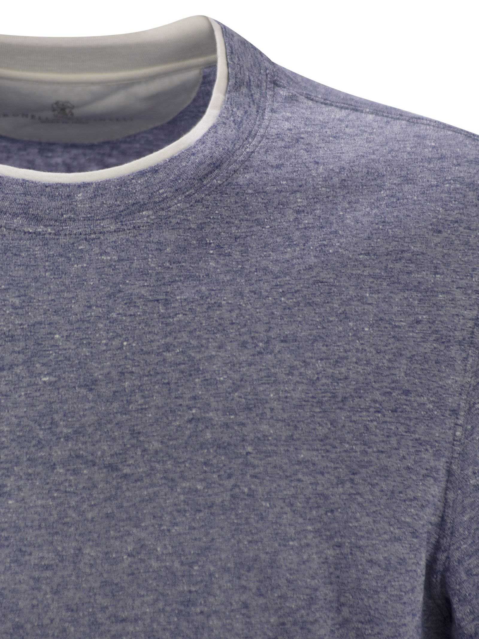 Brunello Cucinelli Men Crew-Neck T-Shirt In Linen And Cotton Jersey With Faux Layering - 4