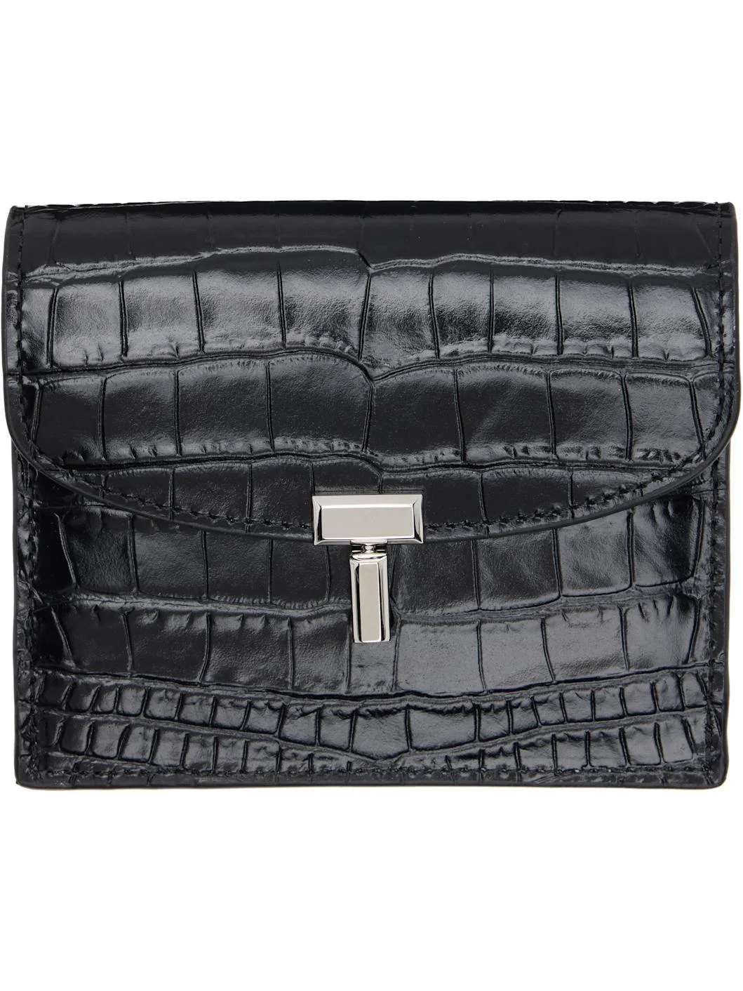 Black T-Lock Croco-Embossed Card Holder - 1