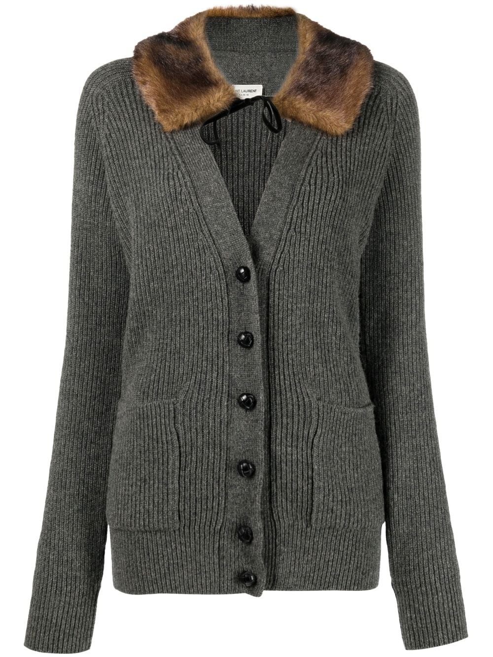 shearling-trim ribbed cardi-coat - 1