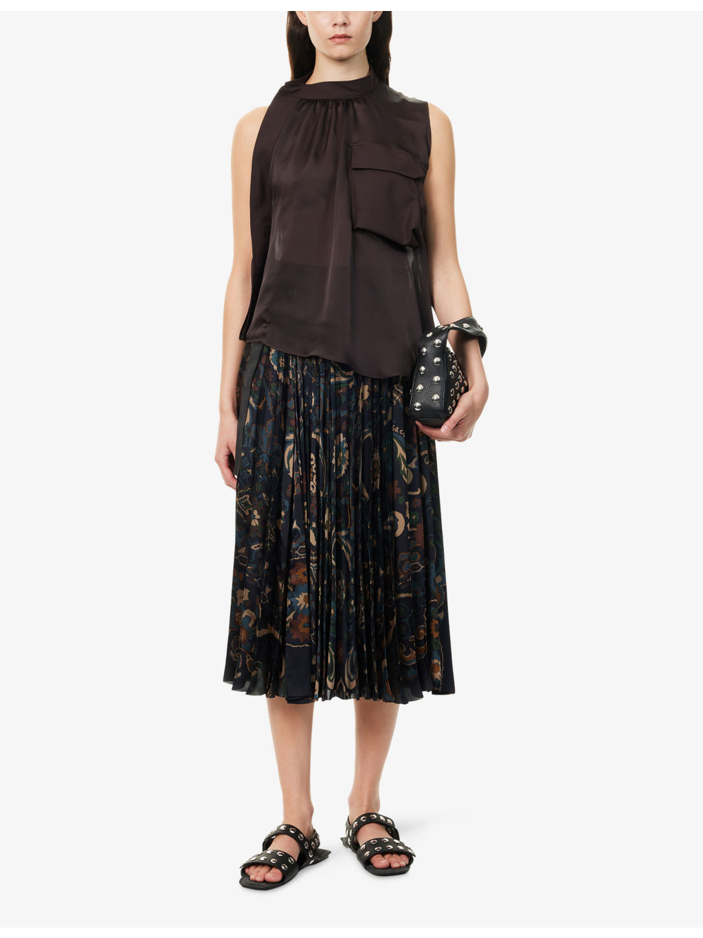 Floral Pleated Woven Midi Skirt - 2
