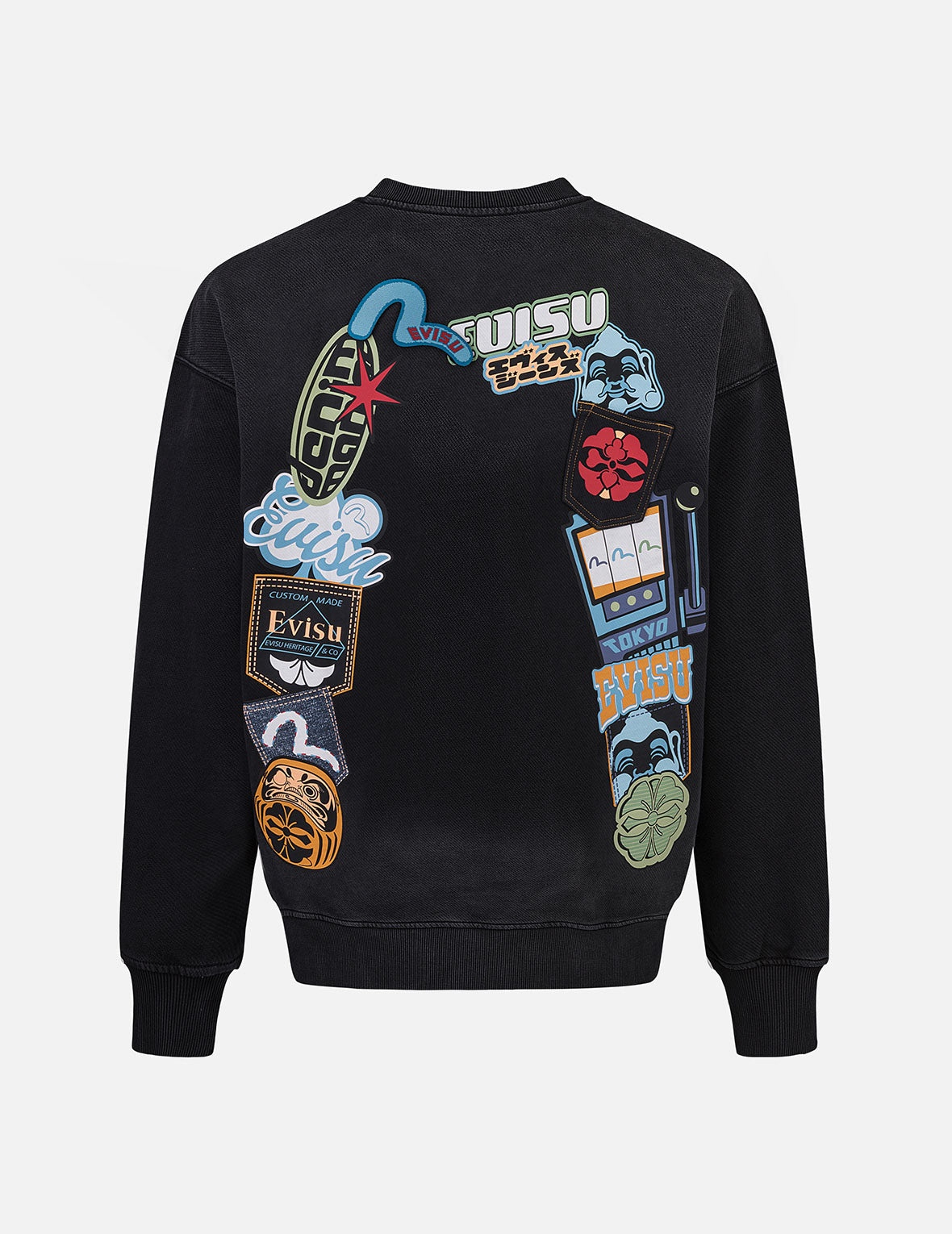 Washed Seagull and Logo Badge Daicock Print Loose Fit Sweatshirt - 2