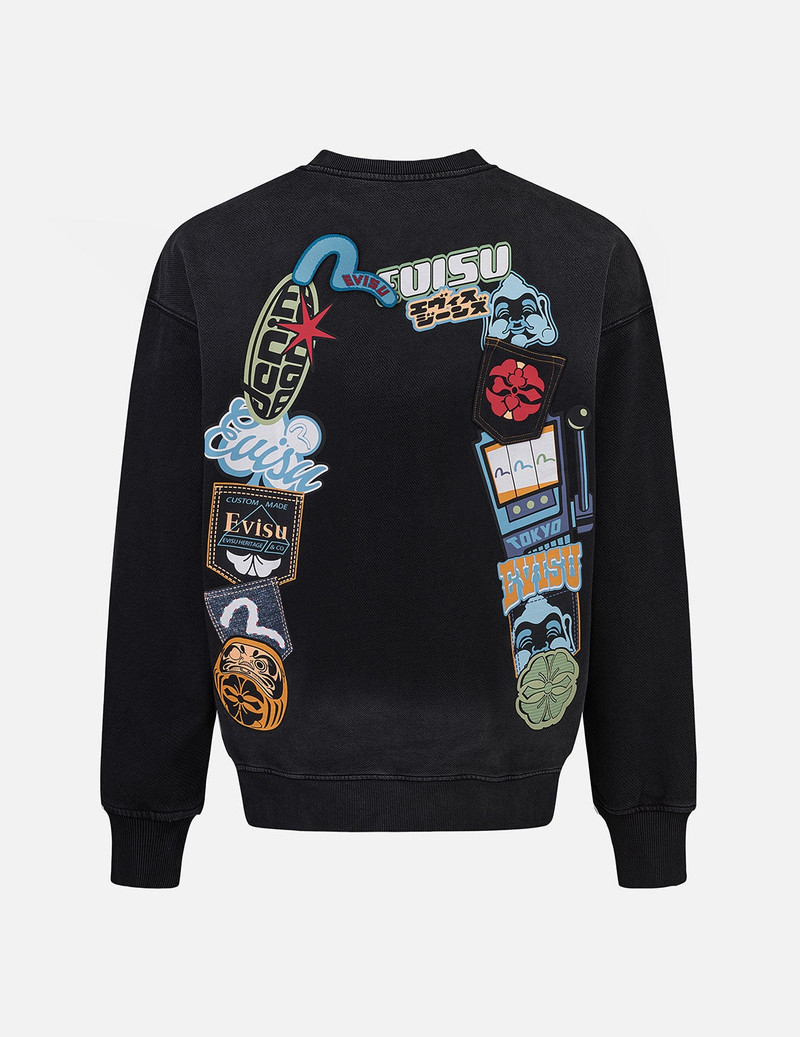 EVISU Washed Seagull and Logo Badge Daicock Print Loose Fit Sweatshirt outlook